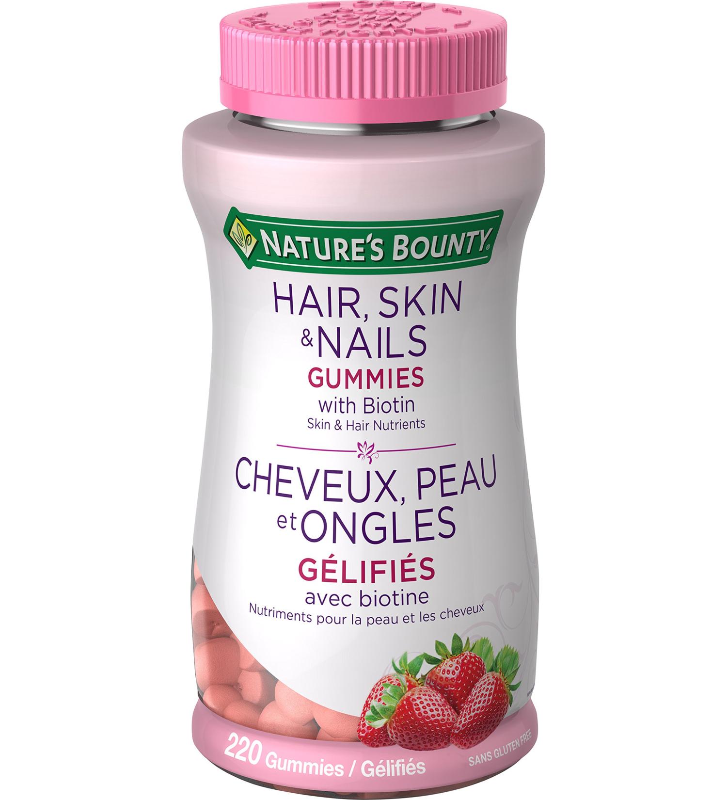Nature's Bounty Optimal Solutions Hair Skin and Nails Gummies - 220 Count Strawberry 220 Count (Pack of 1)