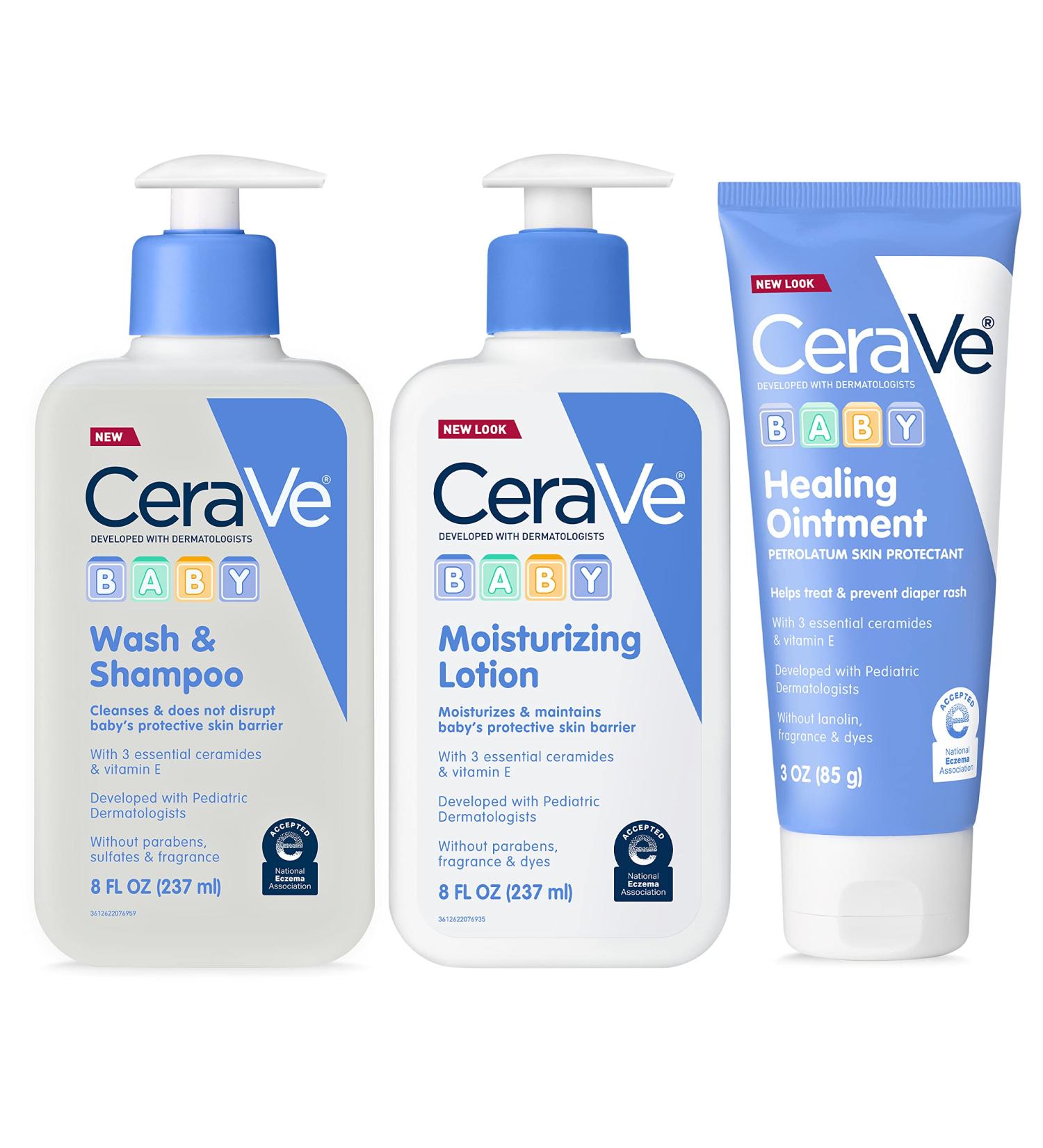 CeraVe Baby Bath Time Essentials Gift Set - Baby Wash, Lotion, & Diaper Rash Cream - Fragrance & Paraben-Free - 8oz Shampoo, 8oz Lotion, 3oz Ointment - Buy Online on GoSupps.com