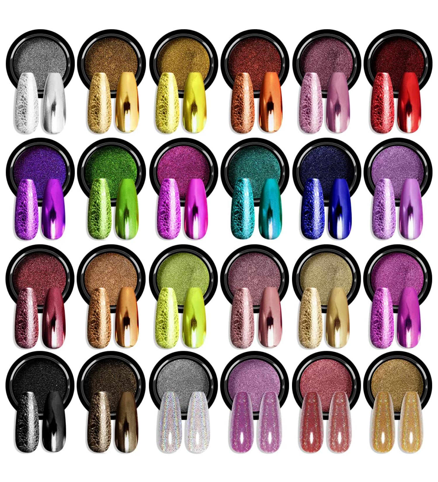 Saviland Chrome Nail Powder Set - 24 Colors Metallic Holographic Glitter for Nail Art & DIY Manicure - Buy Online on GoSupps.com