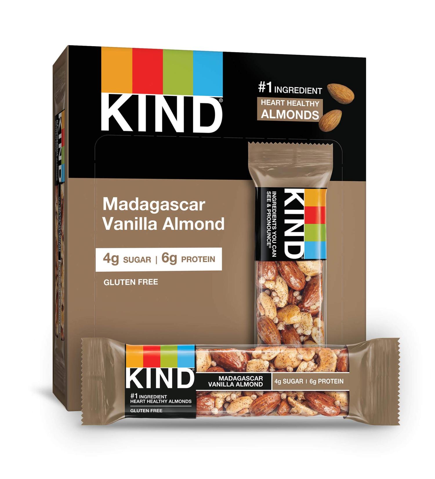 KIND Bars Madagascar Vanilla Almond 1.4oz 12 Count - Gluten Free & Low Sugar - Buy Online on GoSupps.com