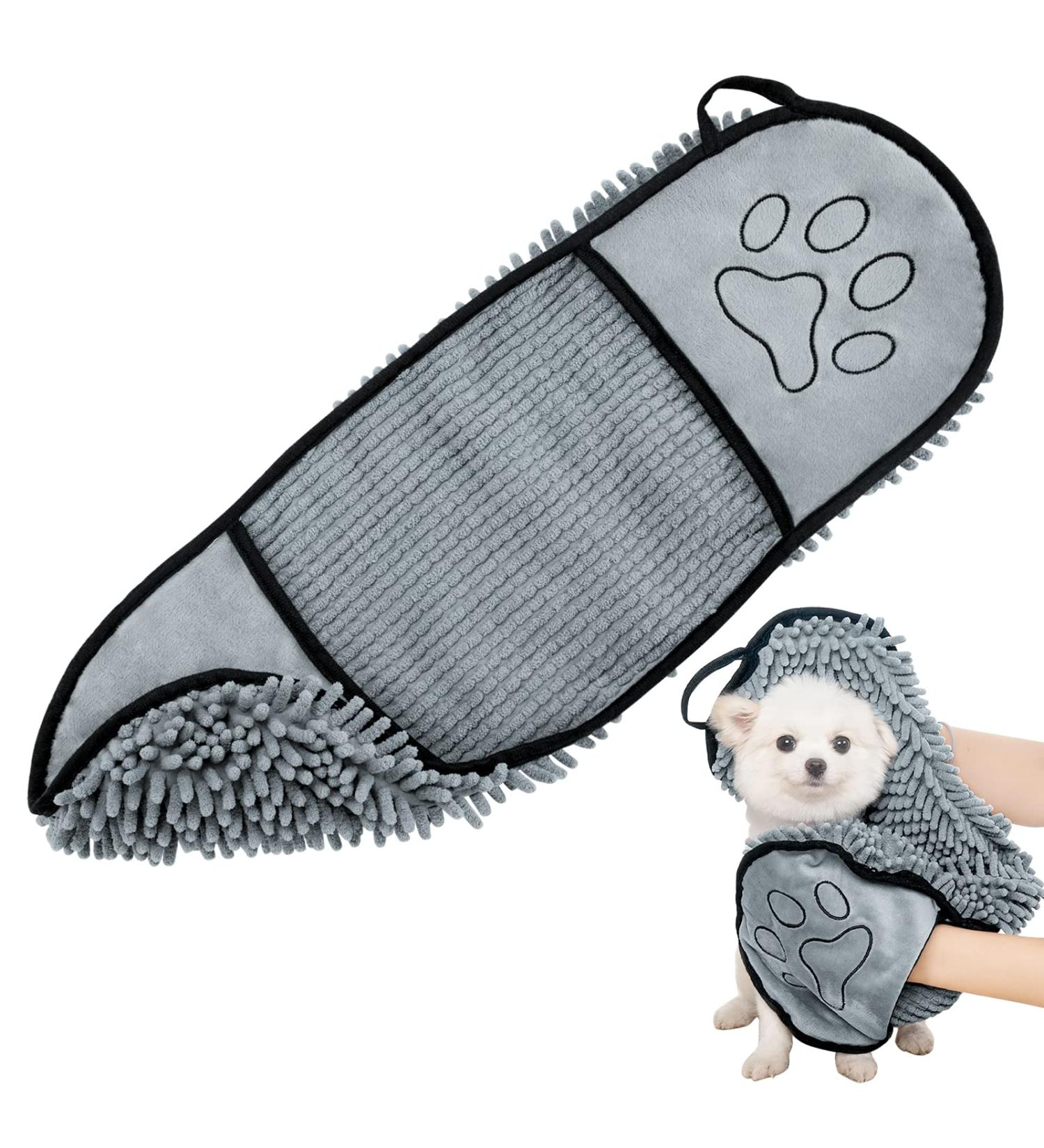 YSQEVN Extra Absorbent Pet Bath Towel - Chenille Microfiber Towel with Hand Pockets for Dogs & Cats | International Shipping Available - Buy Online on GoSupps.com