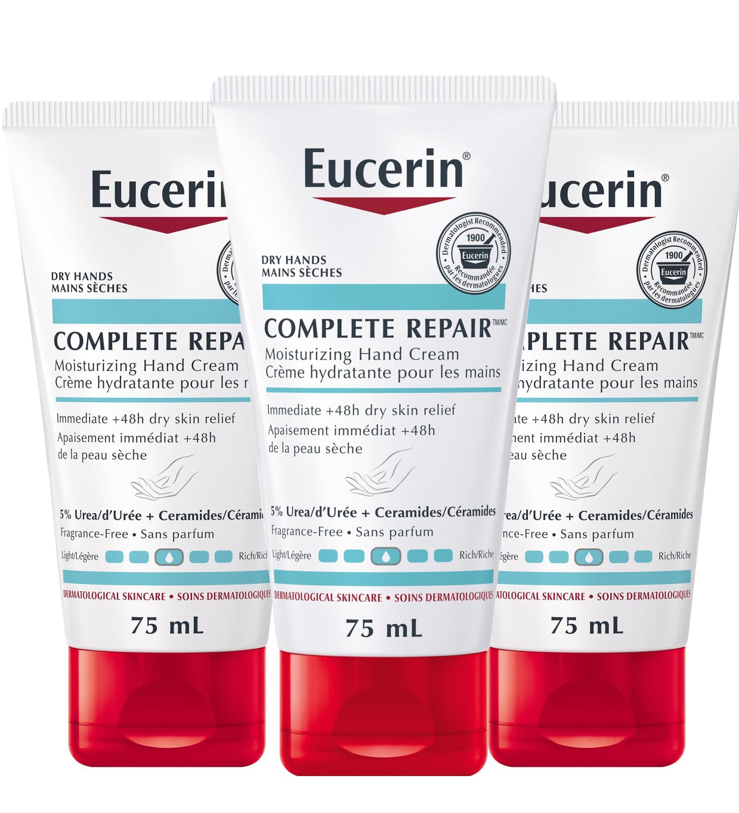 EUCERIN Complete Repair Moisturizing Hand Cream | Dry to Very Dry Skin | Eucerin Hand Cream Dry Hands 75mL - Pack of 3 | 5% Urea Cream | Ceramide Cream | Dry Skin Cream | Fragrance-free Cream 75 ml (Pack of 3) - Buy Online on GoSupps.com