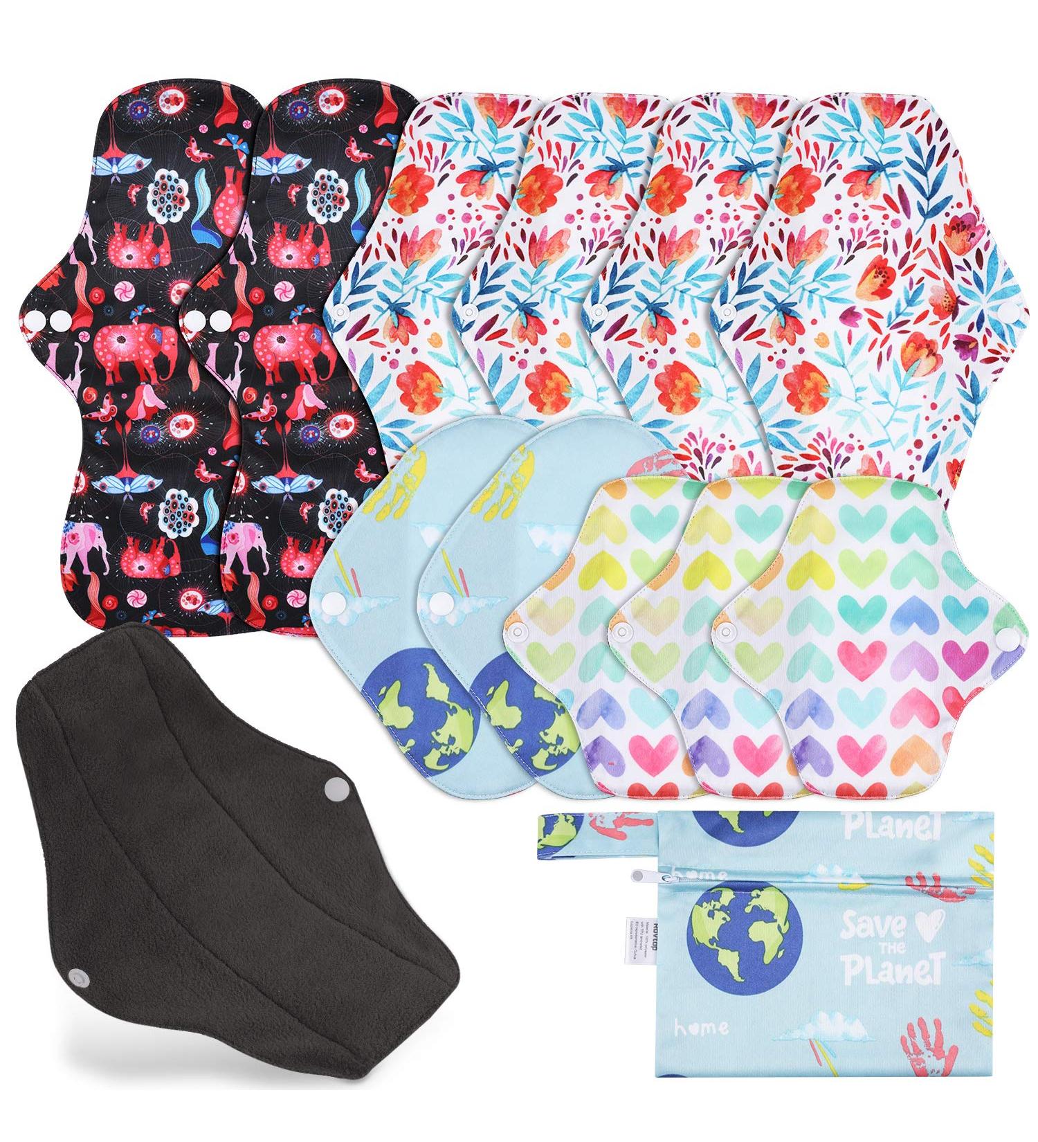 Rovtop 12 Pcs Reusable Sanitary Pads Washable Cloth Menstrual Towels - 4 Sizes with Mini Portable Bag - 13 Piece Set - Buy Online on GoSupps.com