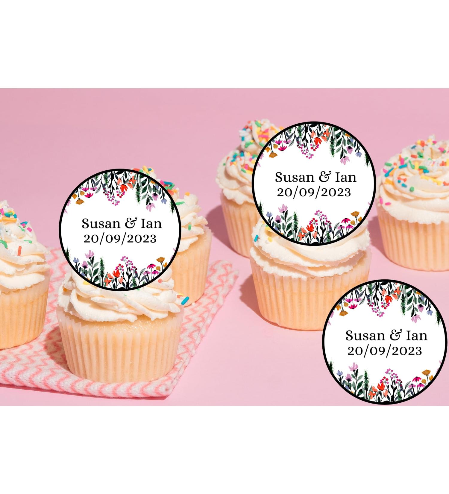 20 x EDIBLE Personalised Wedding cupcake toppers wafer/icing uncut WEDDING/ENGAGEMENT/HEN 11 (wafer paper) Rice Paper