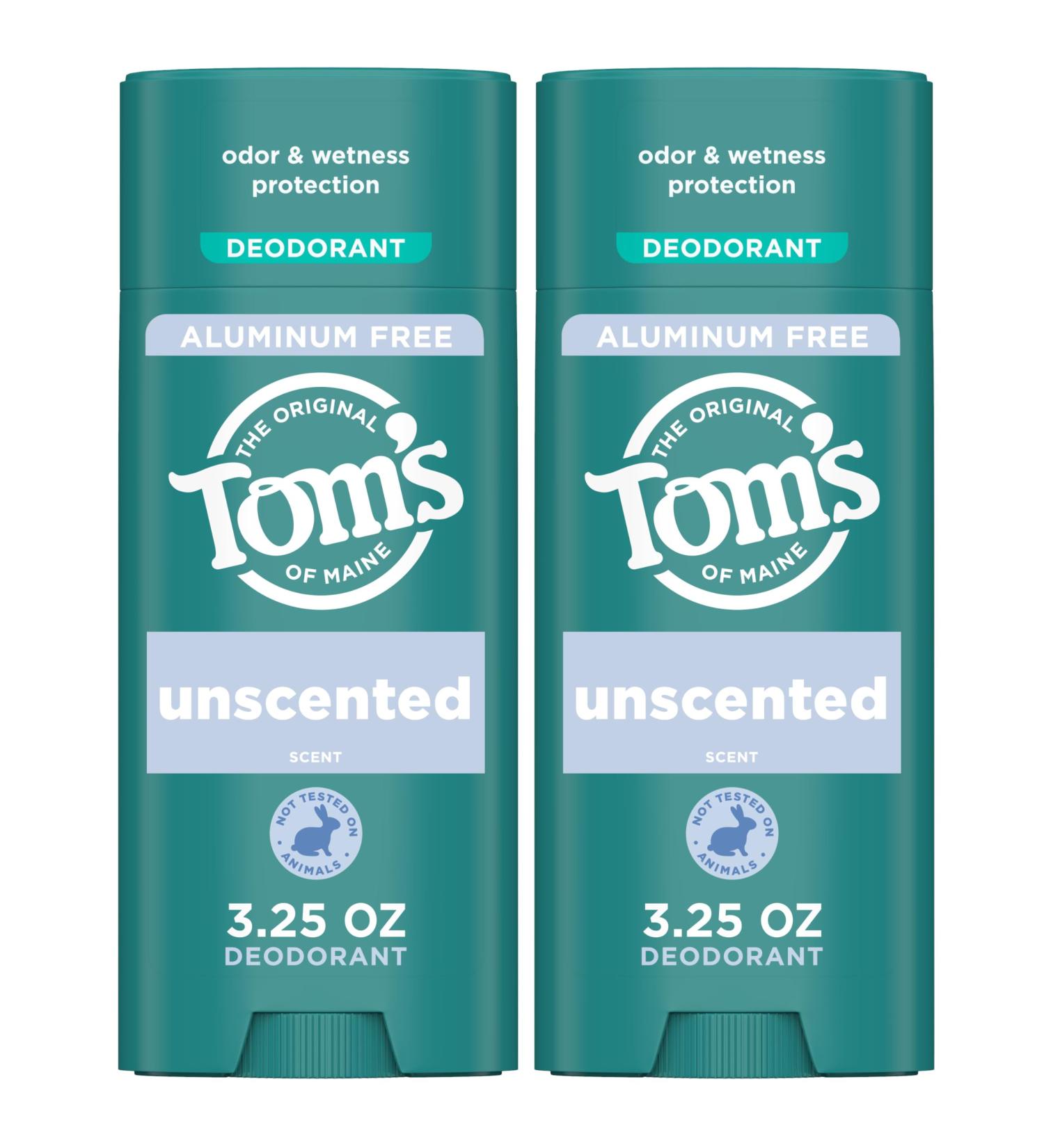 Tom's of Maine Unscented Natural Deodorant for Men & Women - Aluminum Free 2-Pack (3.25 oz Each) - Buy Online - Buy Online on GoSupps.com
