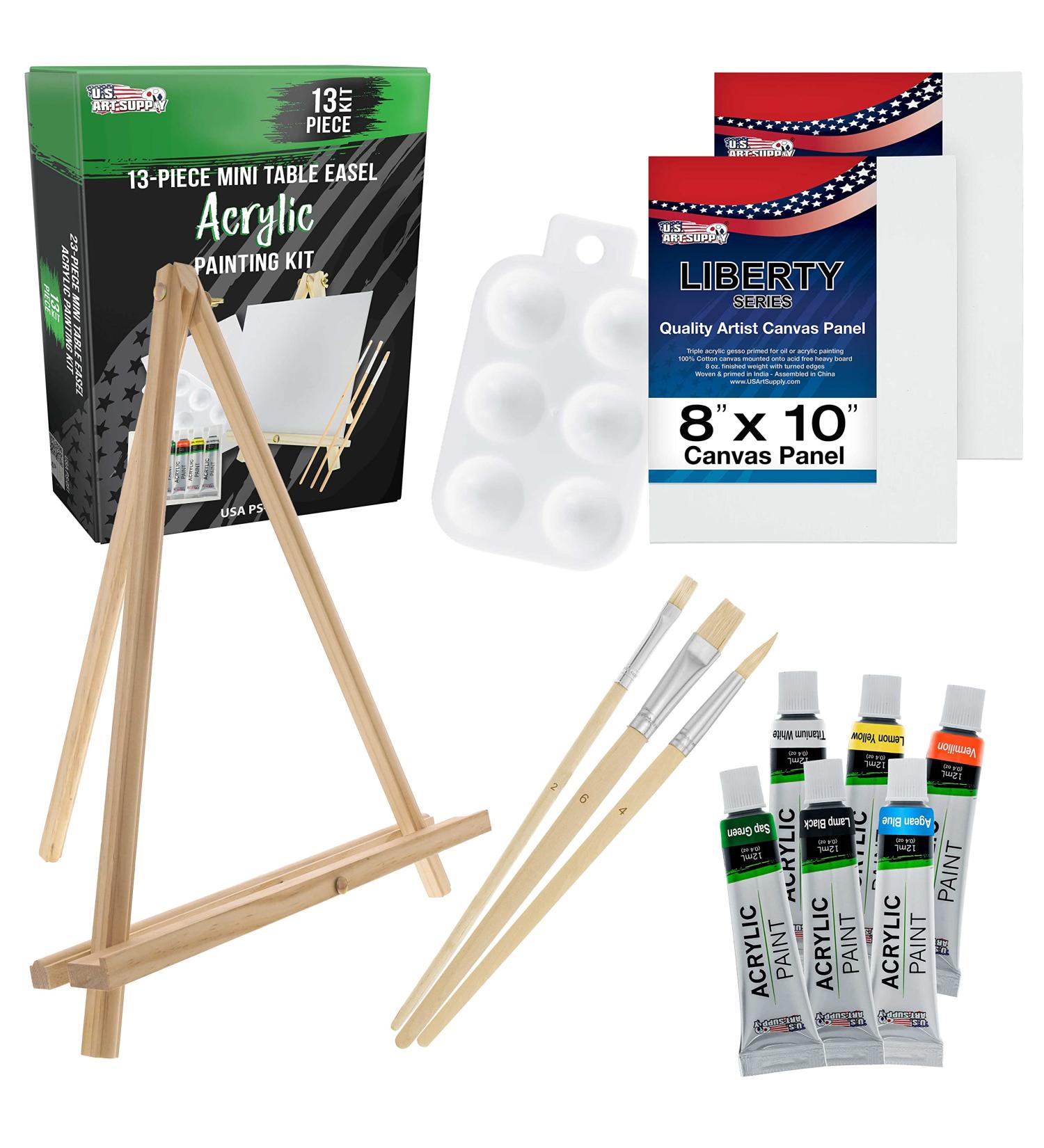 U.S. Art Supply 13-Piece Artist Painting Set: 6 Vivid Acrylic Paint Colors, Easel, Canvas Panels, Brushes & Palette - Ideal for Children, Kids, Students, Beginners - Buy Online on GoSupps.com