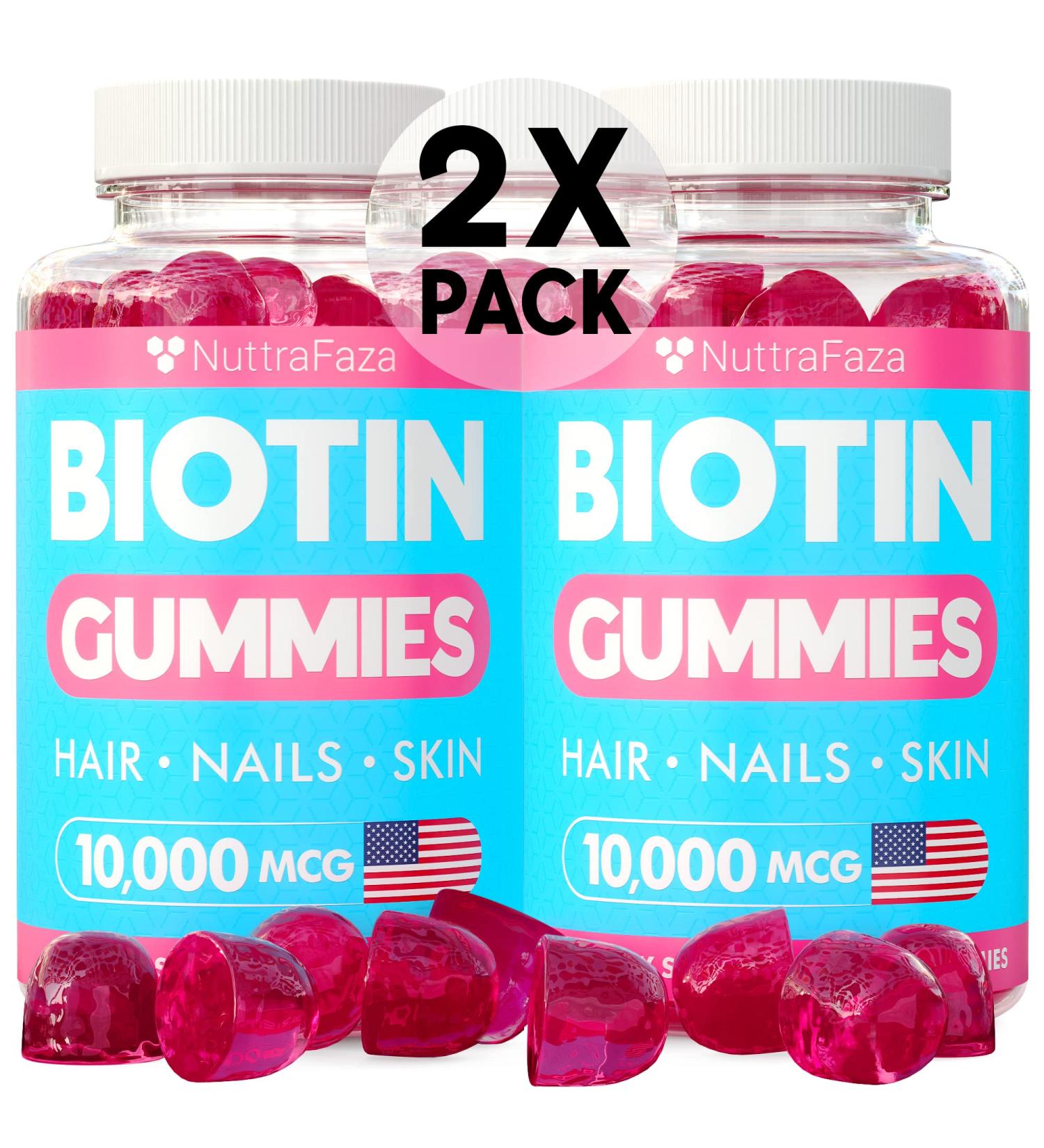 2 Pack Biotin Gummies 10000mcg for Hair, Skin, Nails - Vegan & Non-GMO - Hair Growth Vitamins for Men, Women, Kids - 120 Chewables - Buy Online on GoSupps.com