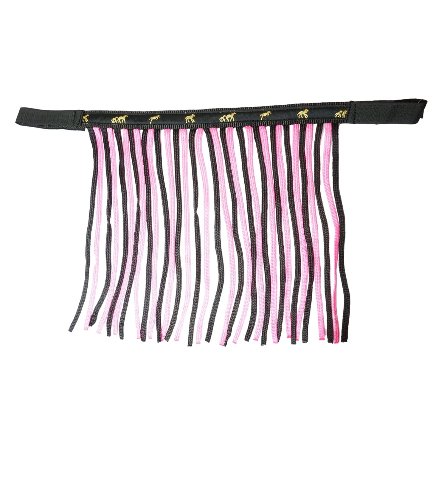Fly Mask with Fringe & Velcro Fastener for Horses | Premium Fly Hood for Shetty Pony Cob & Warmblood - Black & Pink - Buy Online on GoSupps.com