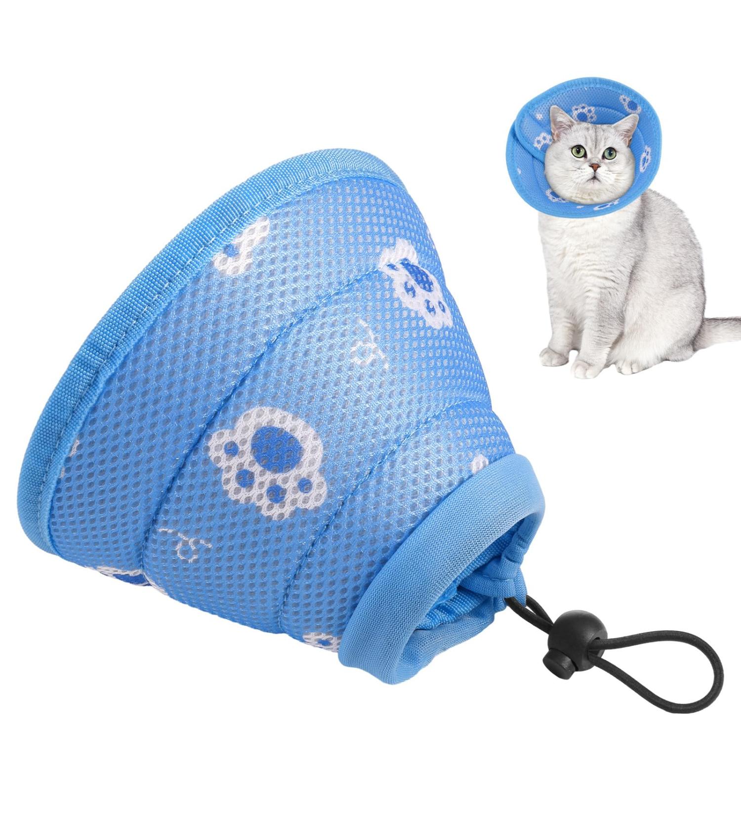Fanshionstide Adjustable Anti-Trimming Cat Collar - Soft Protective Collar for Cats & Puppies Post-Surgery (M Blue) - Buy Online on GoSupps.com