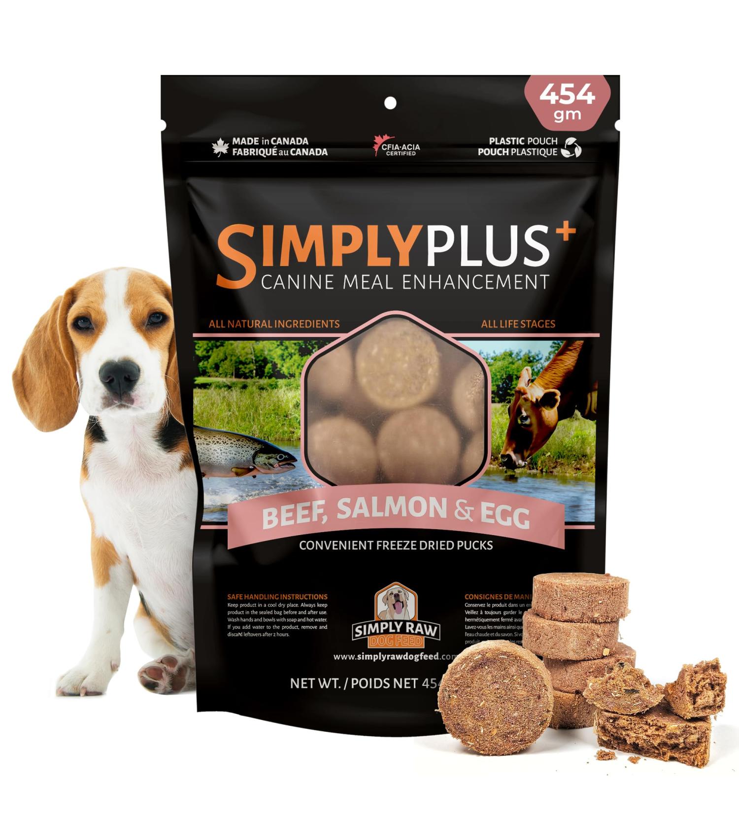 Simply Raw Dog Feed - Beef Salmon and Egg Freeze Dried Raw Pucks | Natural Protein & Nutrition Rich Dry Dog Food & Beef Liver Treats for Dogs | No Refrigeration Needed - Made in Canada | 16 oz - Buy Online on GoSupps.com
