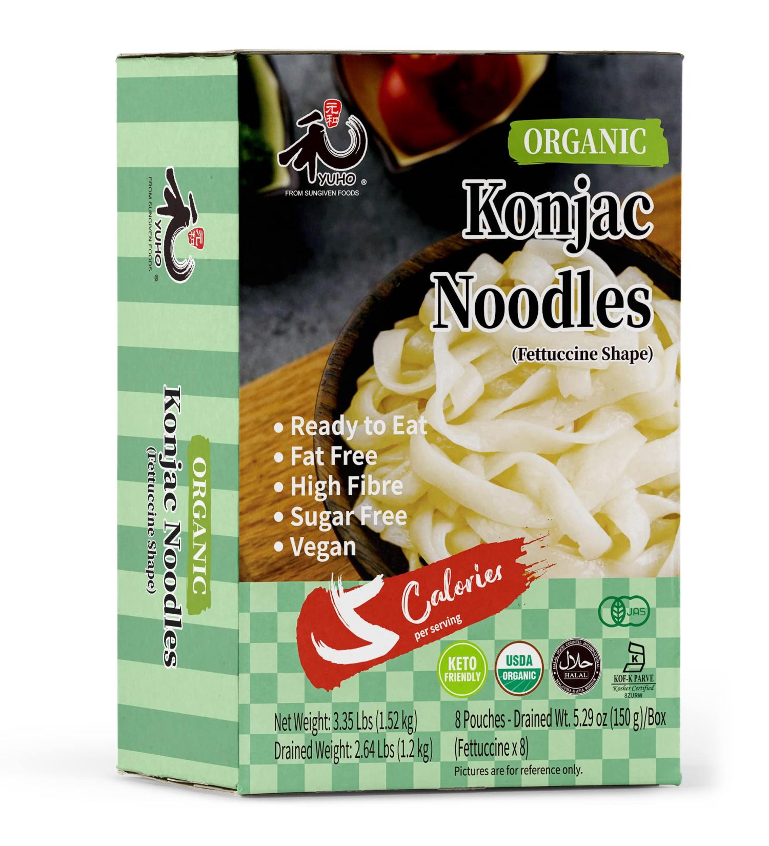 YUHO Organic Shirataki Konjac Pasta 8 Pack - Vegan, Low Calorie, Fat Free, Keto Friendly, Zero Carbs - Perfect Holiday Gift for Healthy Diet - 53.61 Oz Fettuccine - Buy Online on GoSupps.com