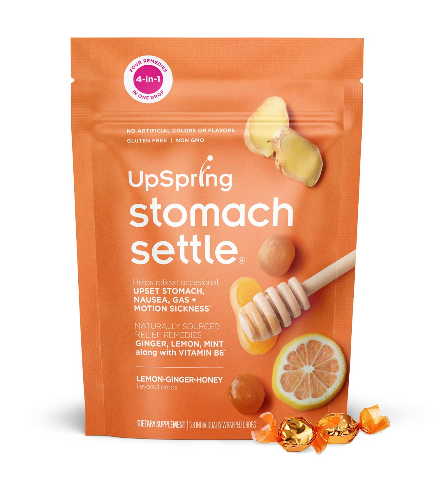 UpSpring Stomach Settle Drops - Lemon-Ginger Honey, 28 Wrapped Drops (4oz) | Digestive Support - Buy Online on GoSupps.com