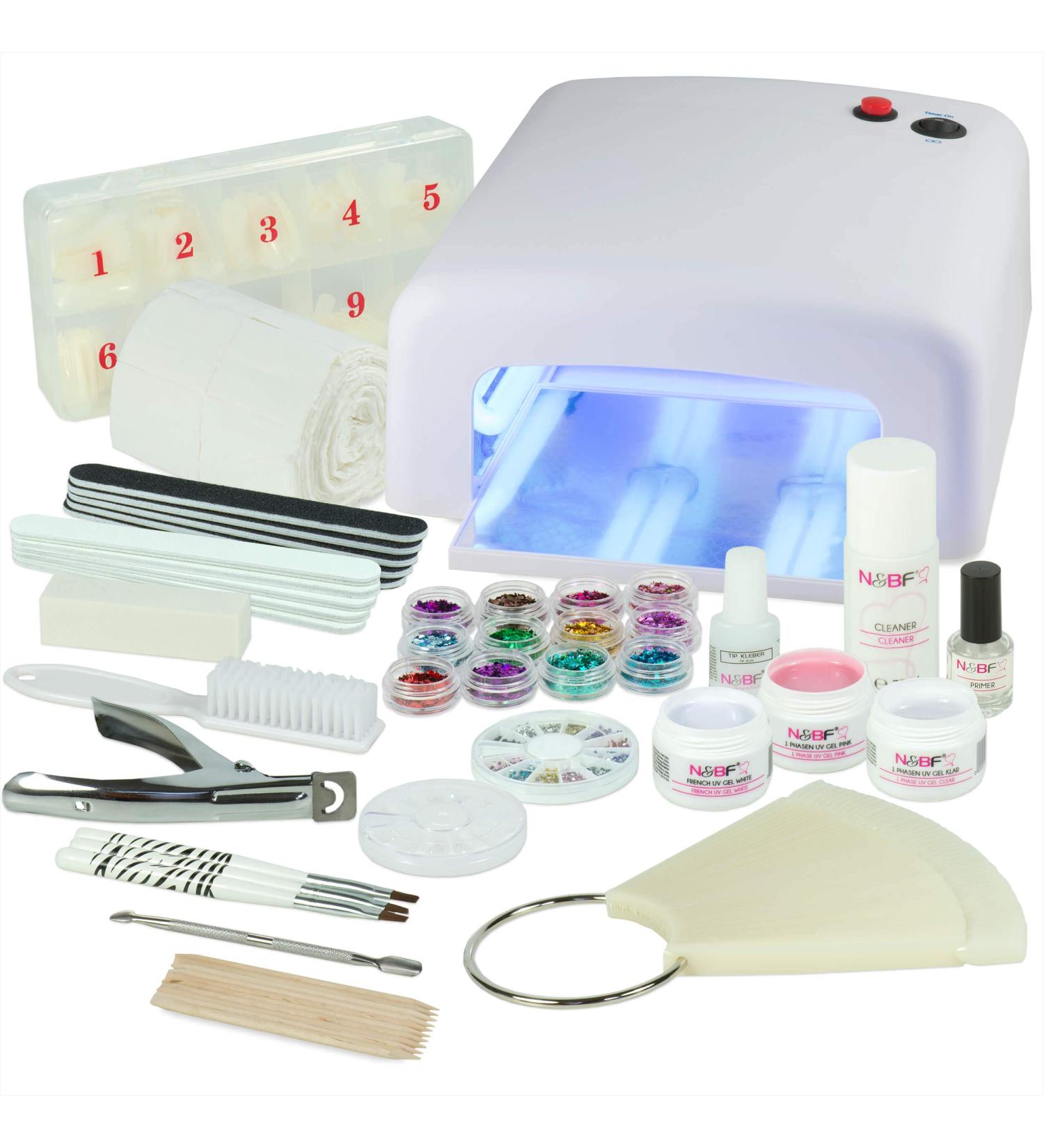 NAILS FACTORY N&BF | UV Gel Nail Studio Starter Set - Complete Nail Art Kit with UV Lamp & Base Gel - Buy Online on GoSupps.com