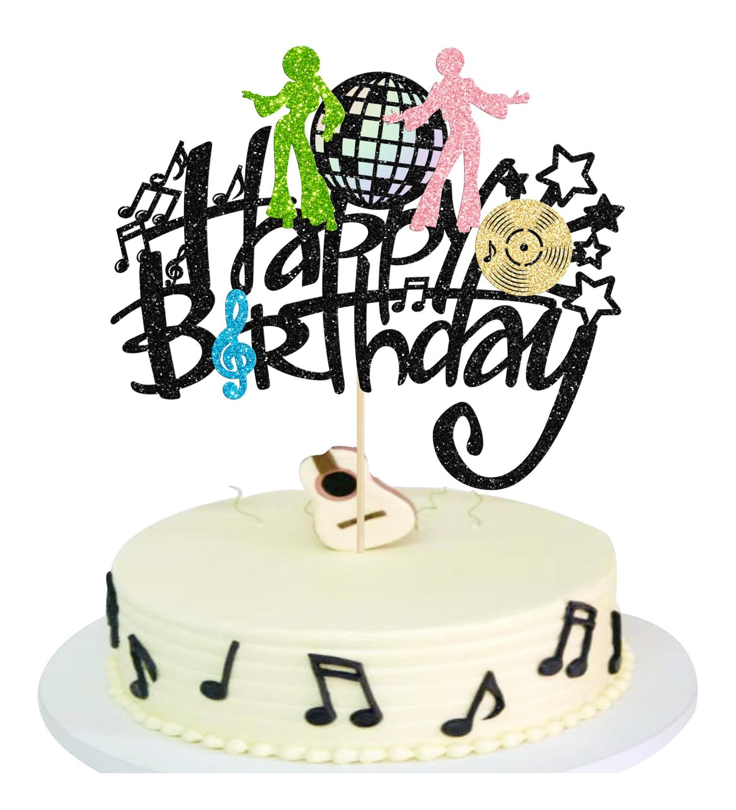 Gyufise 1Pcs Rock Happy Birthday Cake Topper Glitter Music Disco Ball Cake Pick 70's Disco Dancing Rock Cake Decoration for Rock Band Music Concert Theme Birthday Party Decorations Supplies Multi 4 - Buy Online on GoSupps.com