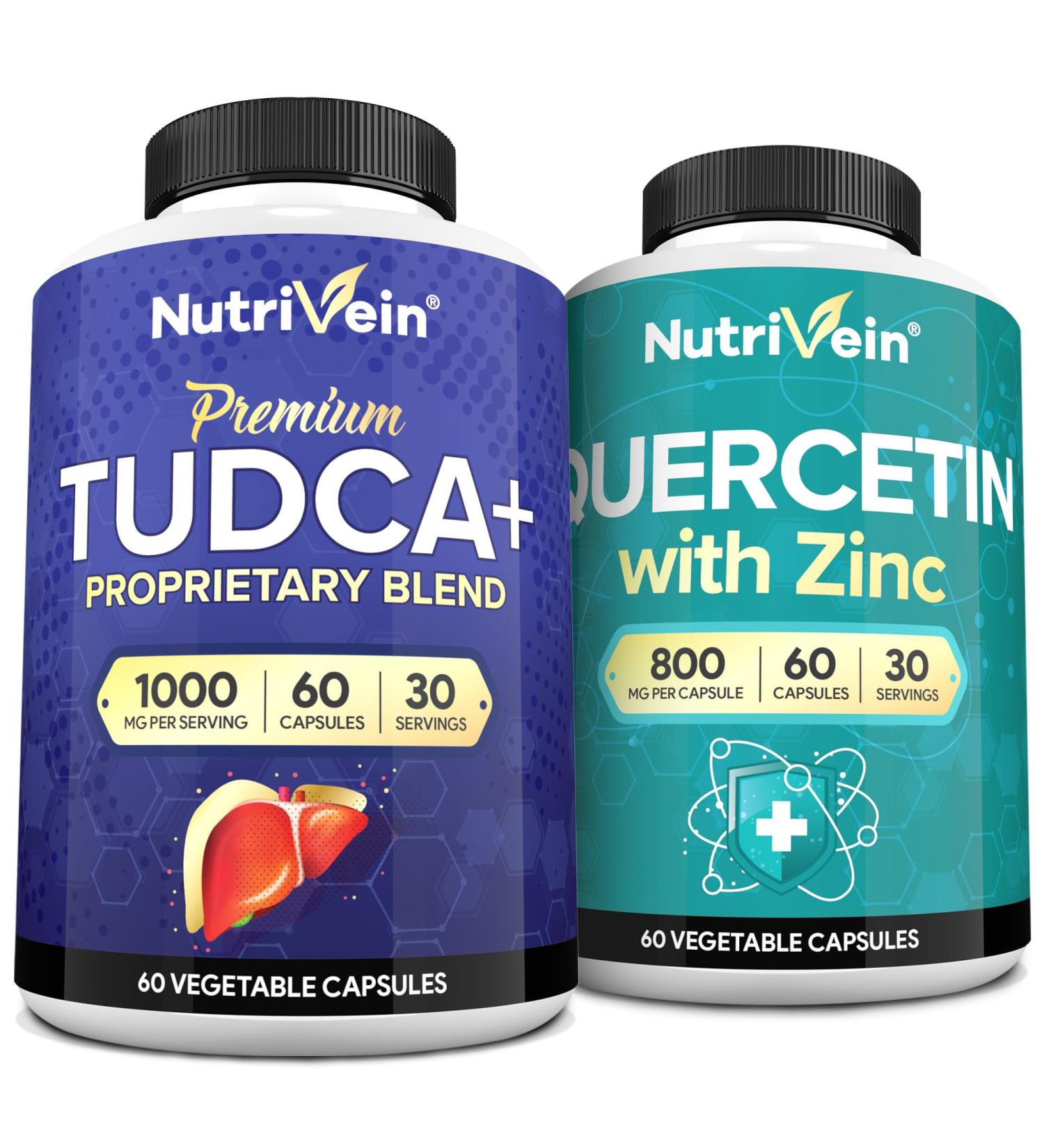 Nutrivein Premium TUDCA Supplement &, Quercetin with Vitamin C and Zinc Bundle: High-Absorption Zinc Quercetin & TUDCA+ for Whole-Body Wellness & Detox - Buy Online on GoSupps.com