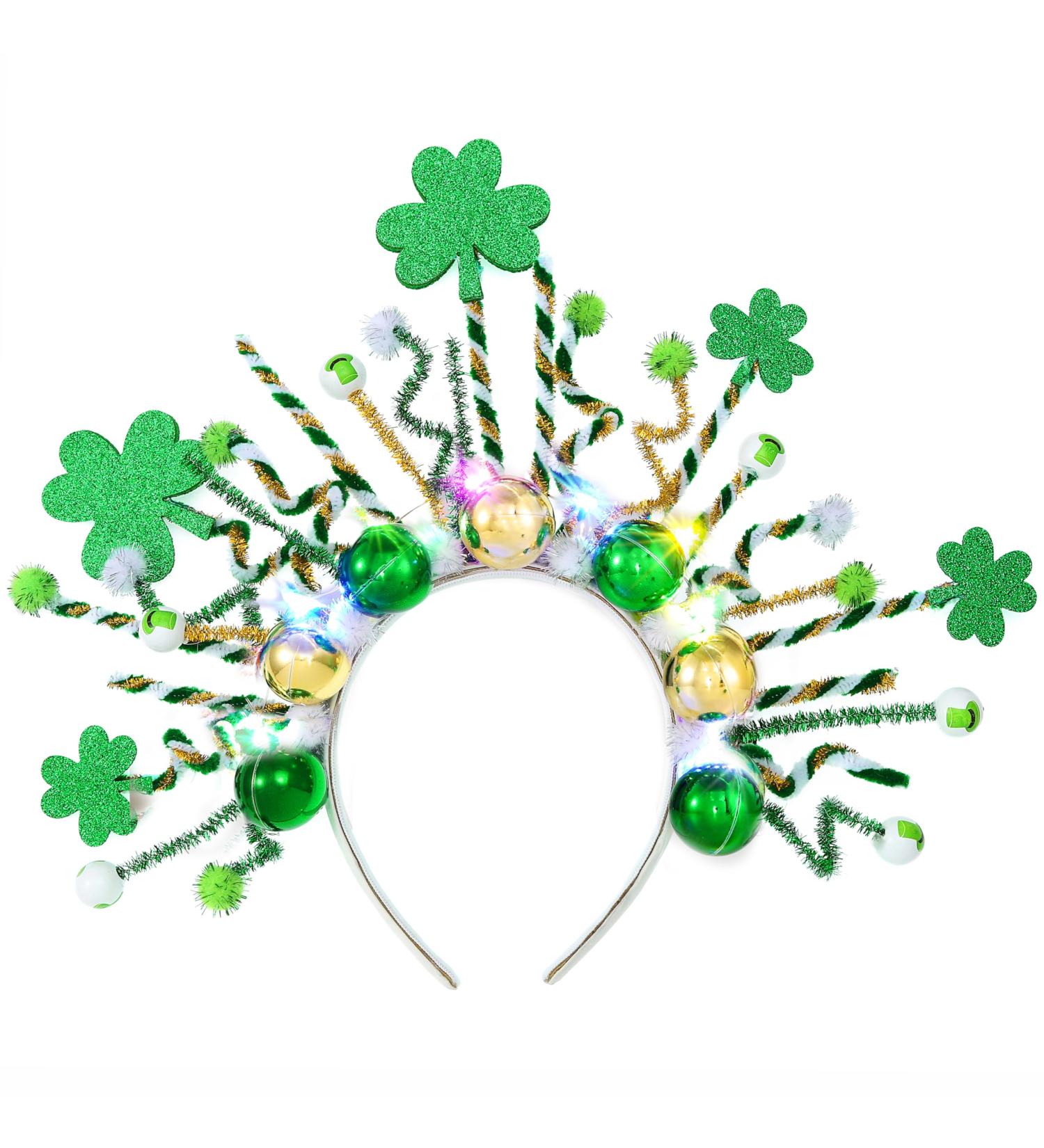 Fashband Light Up St.Patrick's Day Headband LED Green Shamrock Headbands Irish Clover Hair Hoop Hair Accessories for Women - Buy Online on GoSupps.com