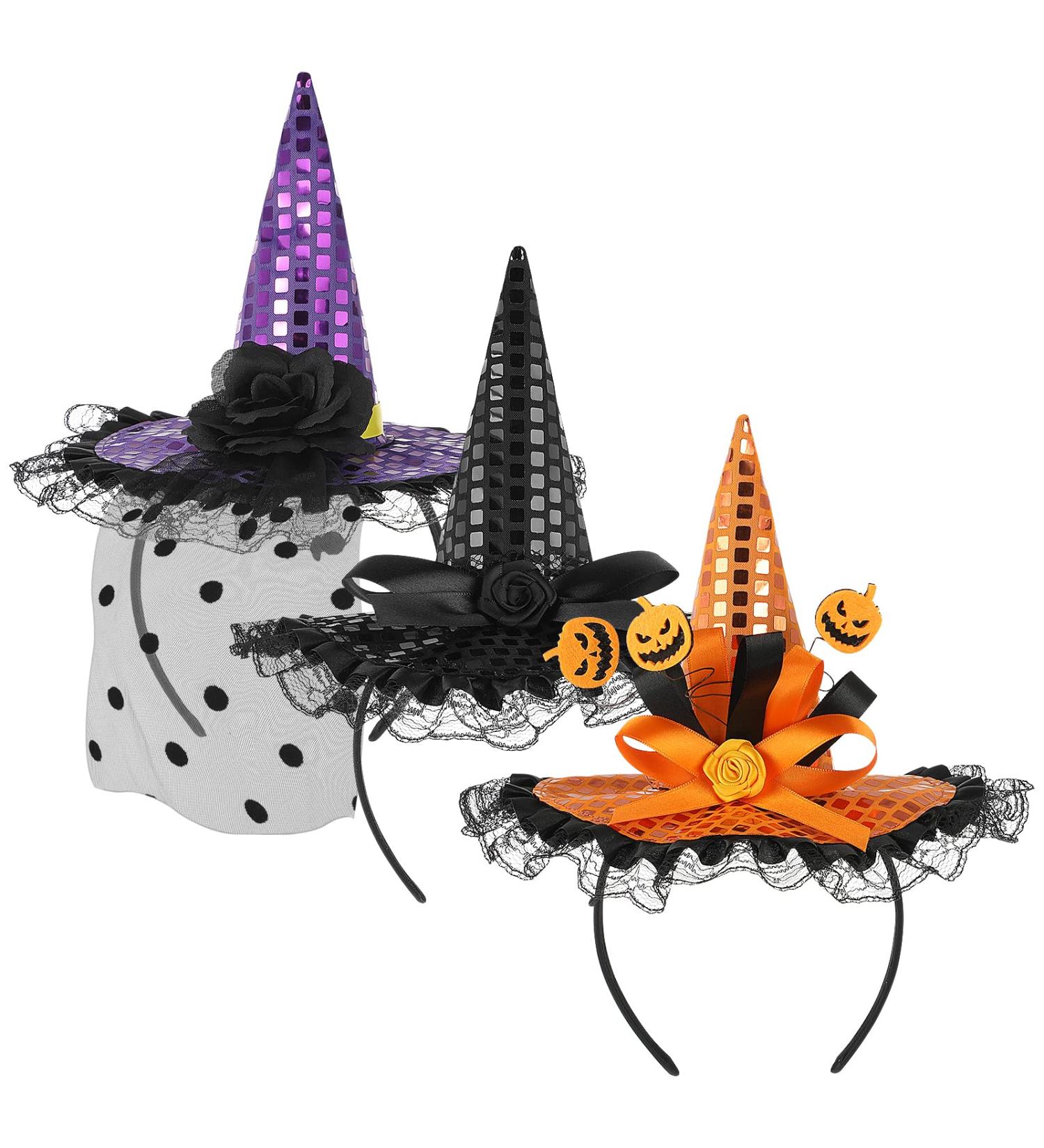 FRCOLOR Halloween Headbands 3 Pieces Witch Hat Halloween Costume Headband Witch Headband Party Hair Accessories for Costume Halloween Party Carnival - Buy Online on GoSupps.com