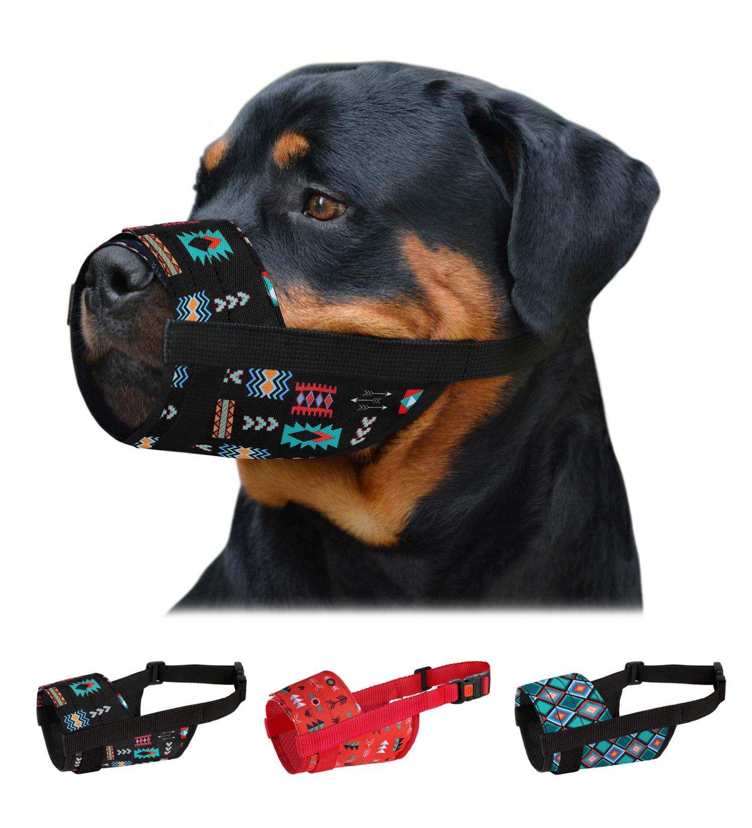 Collardirect Dog Muzzle - Adjustable Soft & Breathable Nylon for Small Medium & Large Dogs - Anti-Chewing Barking & Biting - Tribal Pattern 2 (L/XL) - Buy Online on GoSupps.com