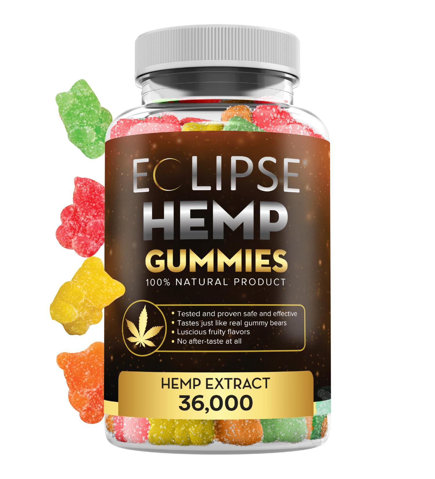 Eclipse Hemp Hemp Gummies - 36 000 MG (60 Count) - 600 MG Per Gummy Bear with Hemp Oil - Made in USA - Buy Online on GoSupps.com