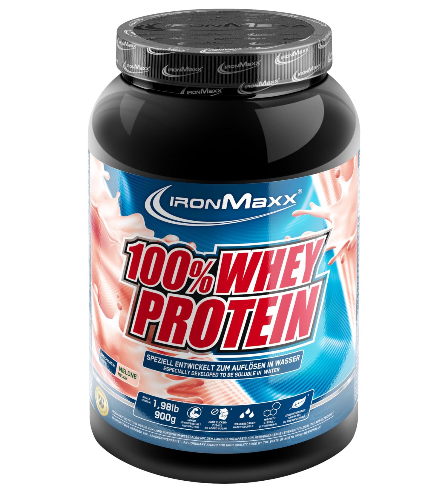 Ironmaxx 100% Whey Protein Powder - Melon Flavor | Water-Soluble Low-Sugar | 900g Can - Shop Now! - Buy Online on GoSupps.com