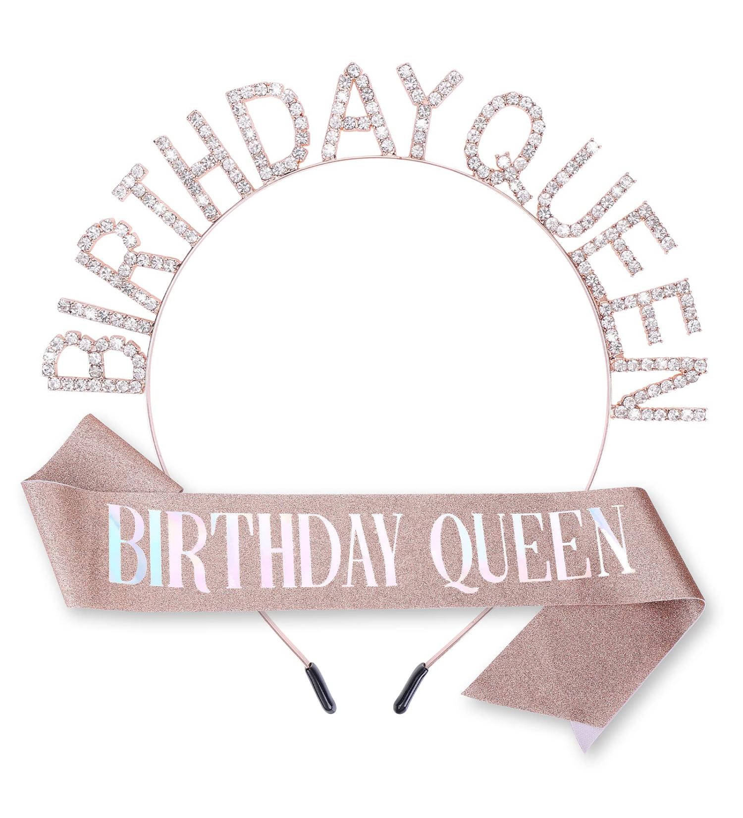 Birthday Queen Sash Crystal Headband Set - Rhinestone Tiara Bling Crown for Women and Girls | Happy Birthday Decorations - Buy Online on GoSupps.com