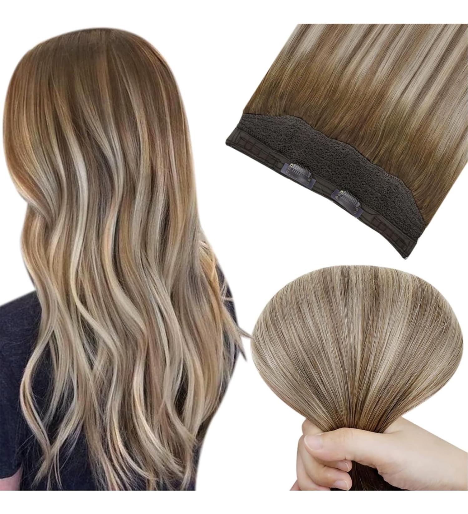Easyouth Brown to Blonde Balayage Wire Hair Extensions 20 Inch 100g - Real Human Hair Ombre Fish Line Extensions #3/8/22 - Buy Online on GoSupps.com