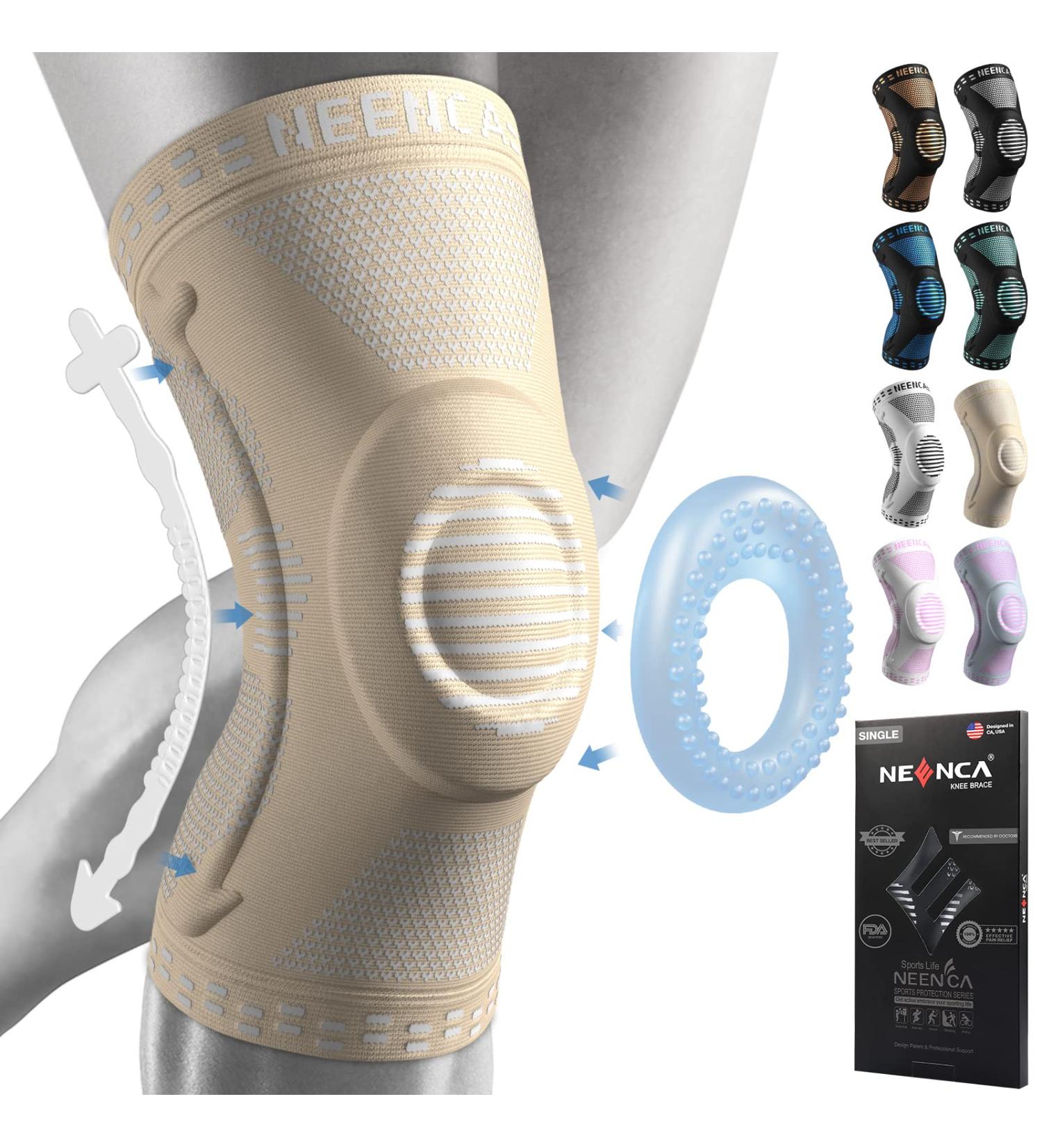 NEENCA Knee Brace Compression Sleeve Support with Patella Gel Pads - Medical Grade for Meniscus Tear, ACL, Arthritis - L Beige - Buy Online on GoSupps.com