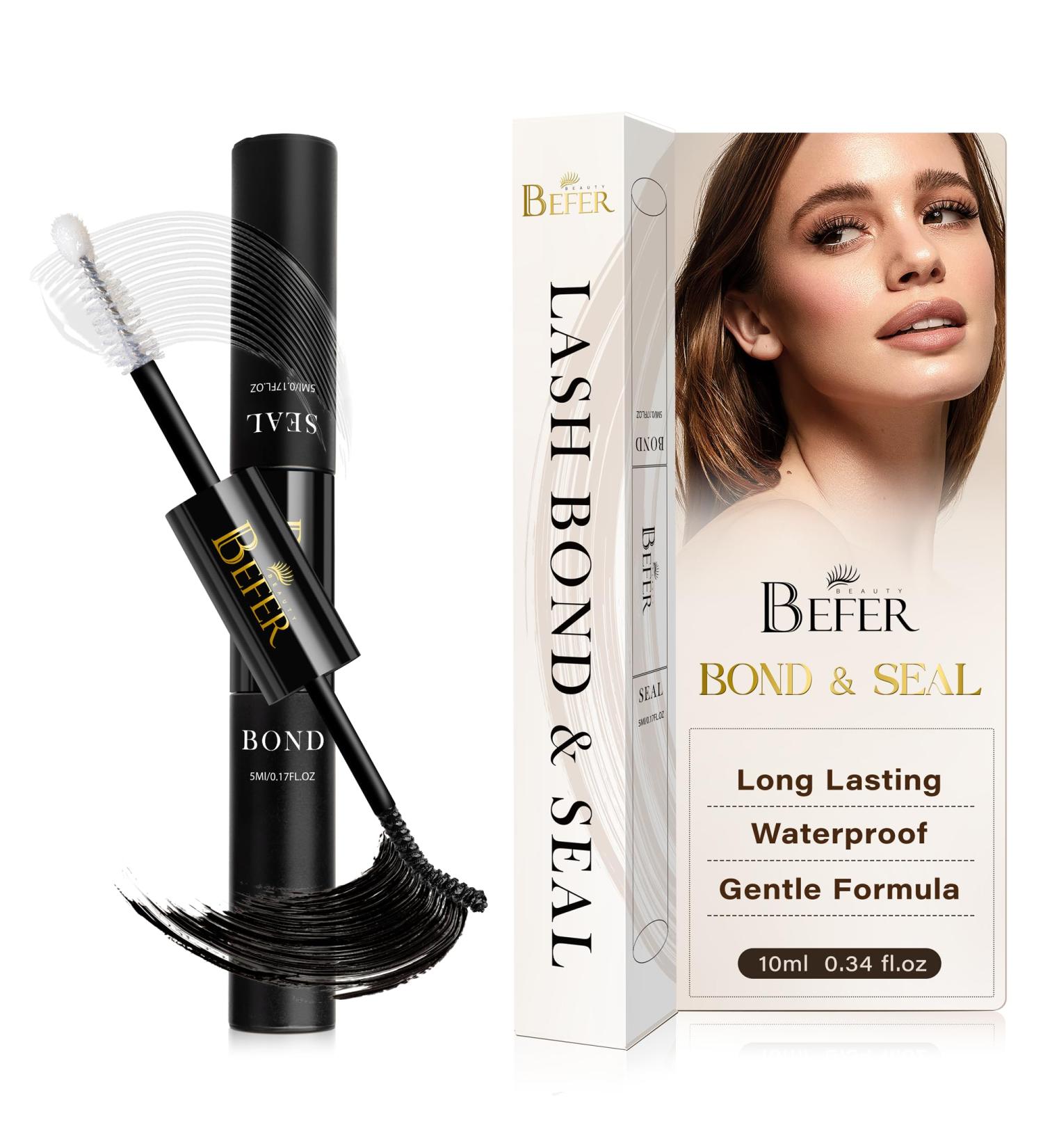 BEFER Bond and Seal Lash Glue | Long Lasting Waterproof Eyelash Glue for Cluster Lashes | DIY Extension Glue | 48+ Hours Super Strong Hold | 2 in 1 Individual Lash Glue (10ml - Buy Online on GoSupps.com