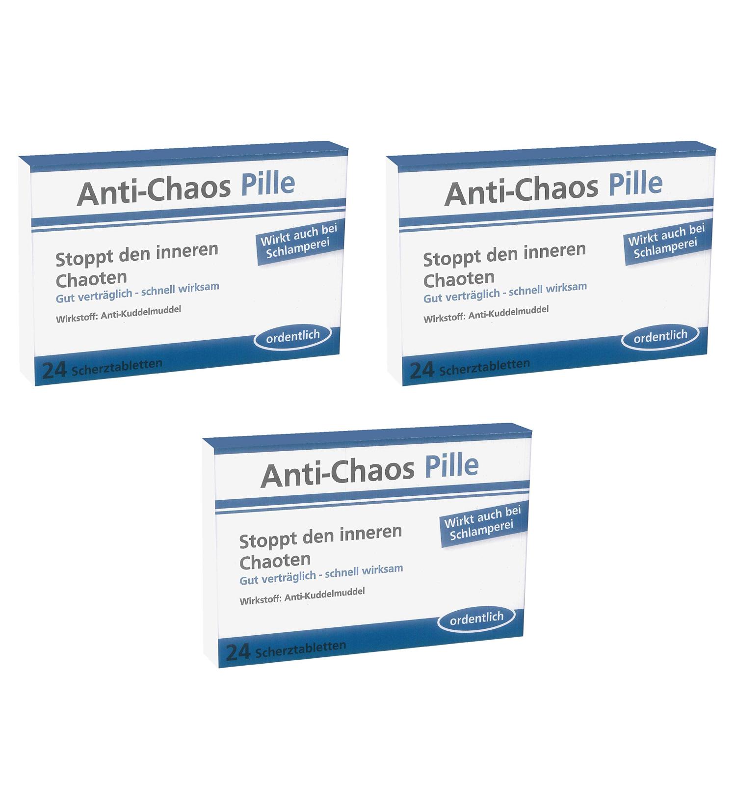 Trendimport joke tablets/joke dragees set of 3 anti-chaos pill 24 pieces (pack of 3) blue