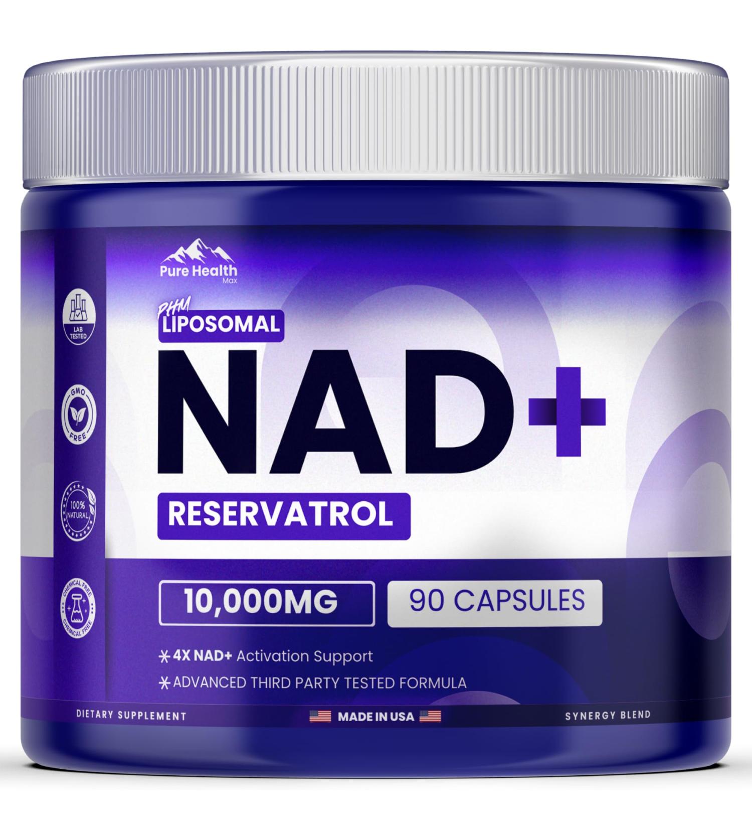 PURE HEALTH MAX PHM NAD Resveratrol Supplement - 10 000MG Extra Strength | NAD+ Liposomal Supplements for Men and Women | NMN & NMNH Alternative | 90 Capsules 3 Months Supply - Buy Online on GoSupps.com