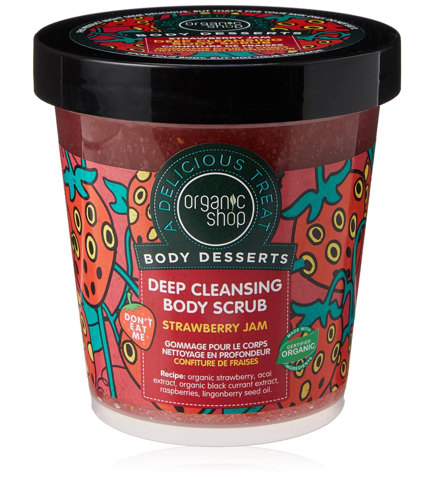 Organic Shop Body Desserts Deep Cleansing Body Scrub - Strawberry Jam 450ml | Natural Exfoliating Skincare for All Skin Types - International Shipping Available - Buy Online on GoSupps.com