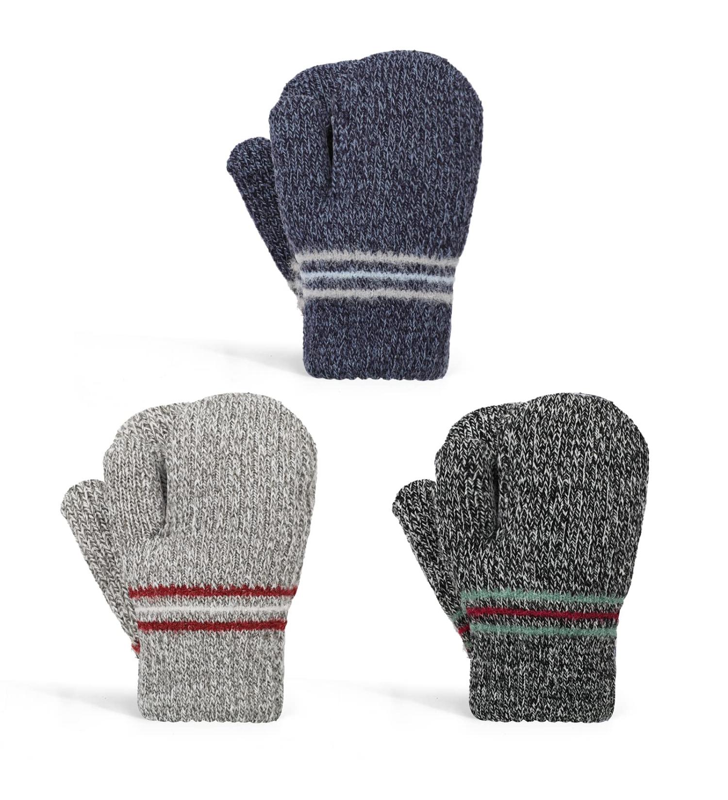 TAGVO Toddler Windproof Sherpa Lined Gloves - 3 Pairs Winter Kids Knitted Mittens for Skiing & Skating - Buy Online on GoSupps.com