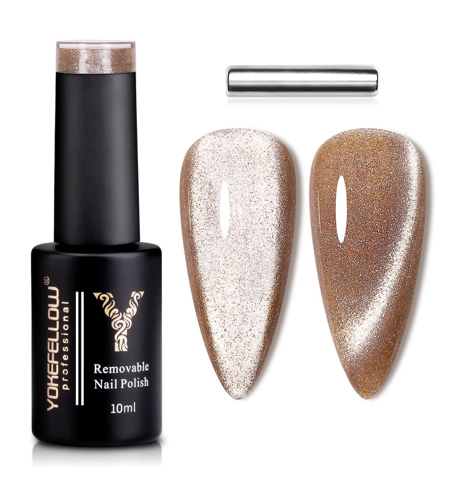 YOKE FELLOW Champagne Gold Cat Eye Gel Nail Polish 10ML - 9D Cateye UV Gel Polish for Salon Manicure or DIY - Buy Online on GoSupps.com
