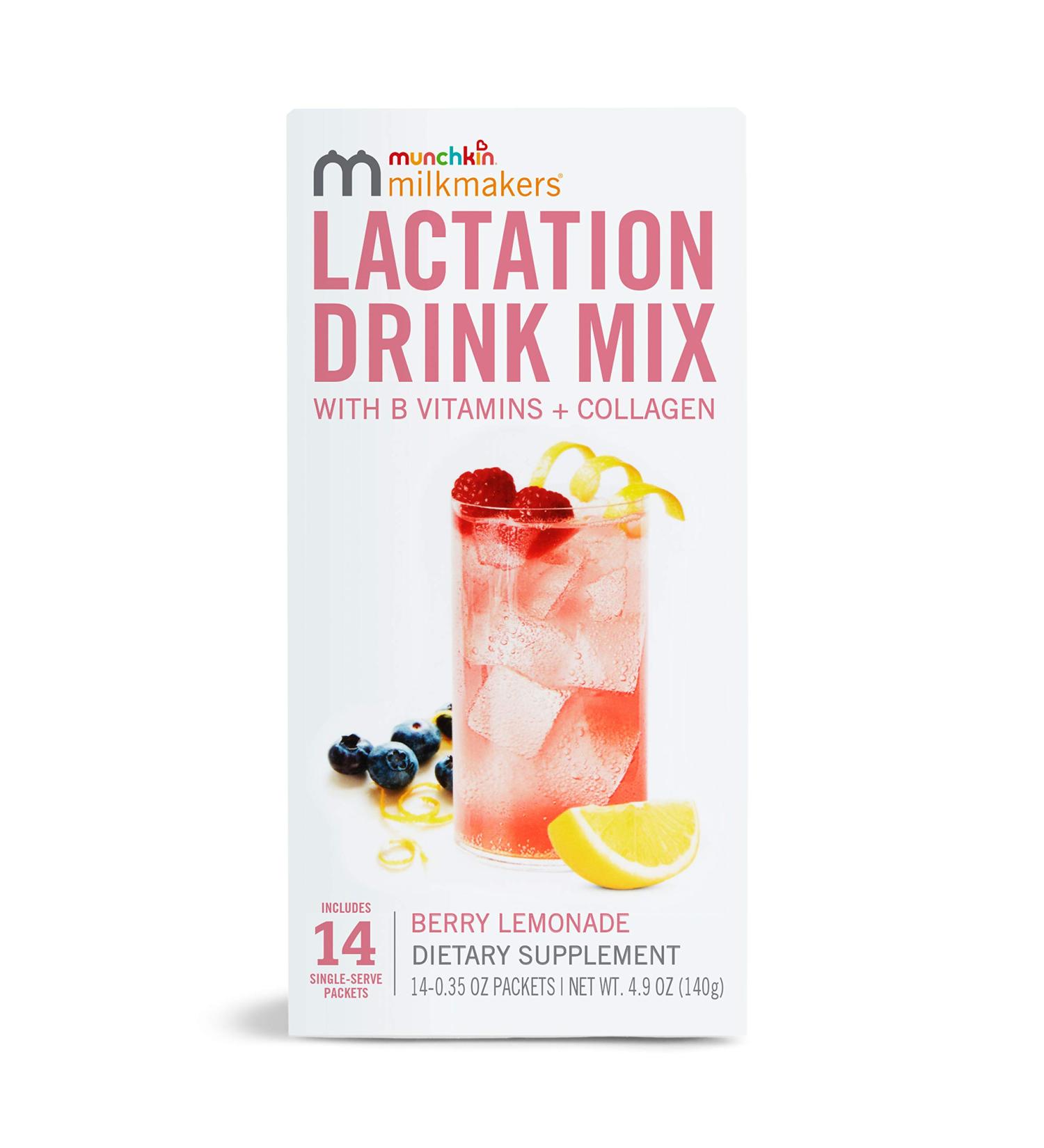 Munchkin Milkmakers Lactation Drink Mix - Berry Lemonade (14 Count) | With B Vitamins/Collagen/Fenugreek & Milk Thistle for Breastfeeding Moms - Buy Online on GoSupps.com