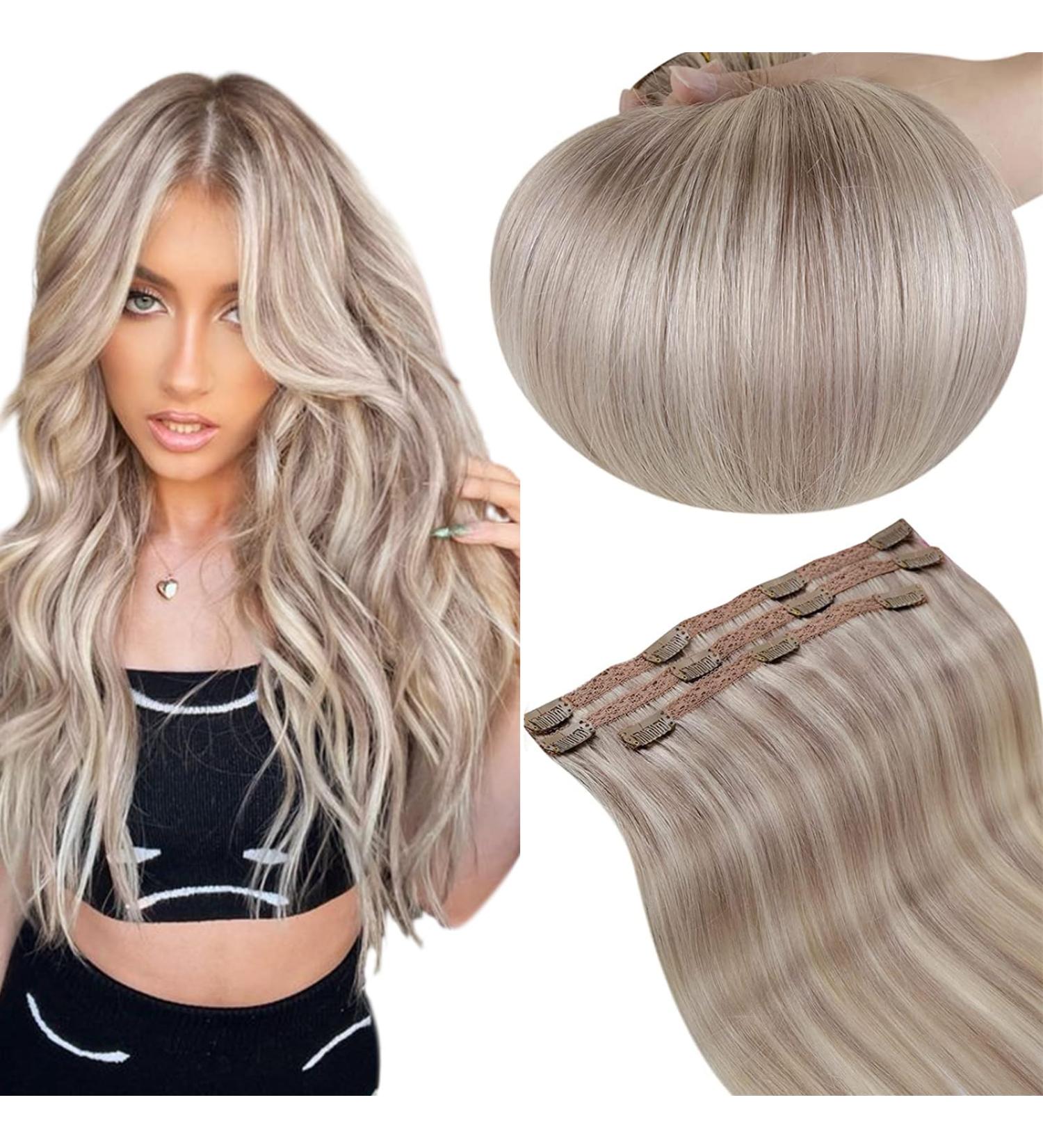 Runature Real Hair Extensions Clip Blonde Short 35cm - Seamless Remy Hair 3pcs 50g Color #19AP60 - Buy Online on GoSupps.com