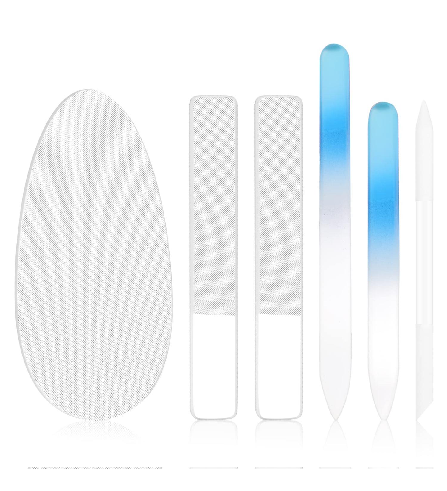 6 Pcs Crystal Glass Fingernail Files Set for Natural Nails - Manicure Pedicure Nail Files with Cuticle Pusher and Callus Remover - Buy Online on GoSupps.com