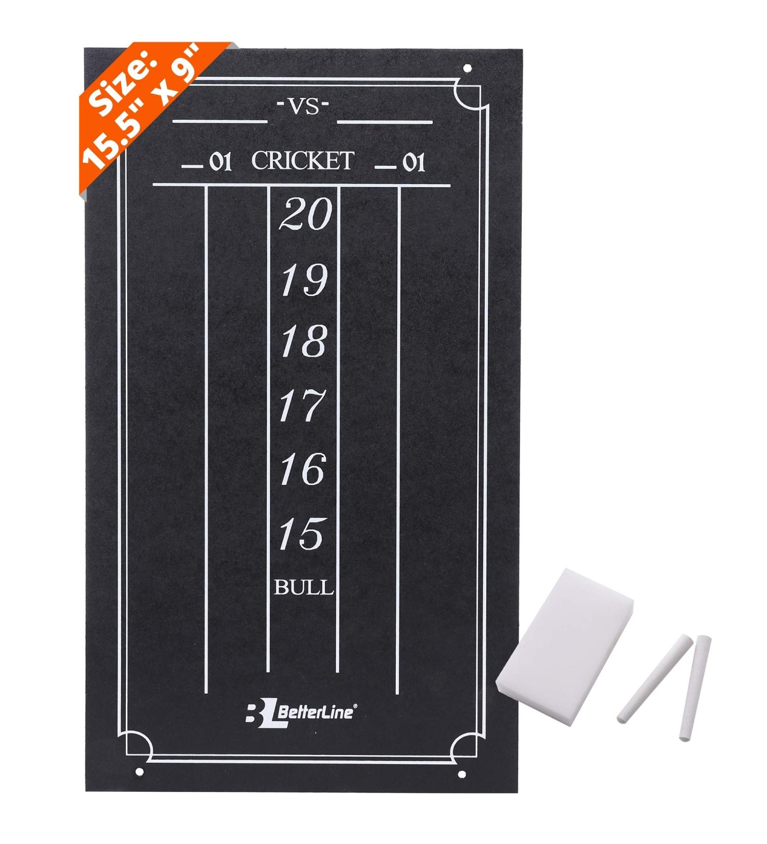 Large Professional Scoreboard Chalkboard for Cricket & Darts Games - 15.5 x 9 Inch - Black Board with Eraser & Chalk Pieces - Buy Online on GoSupps.com
