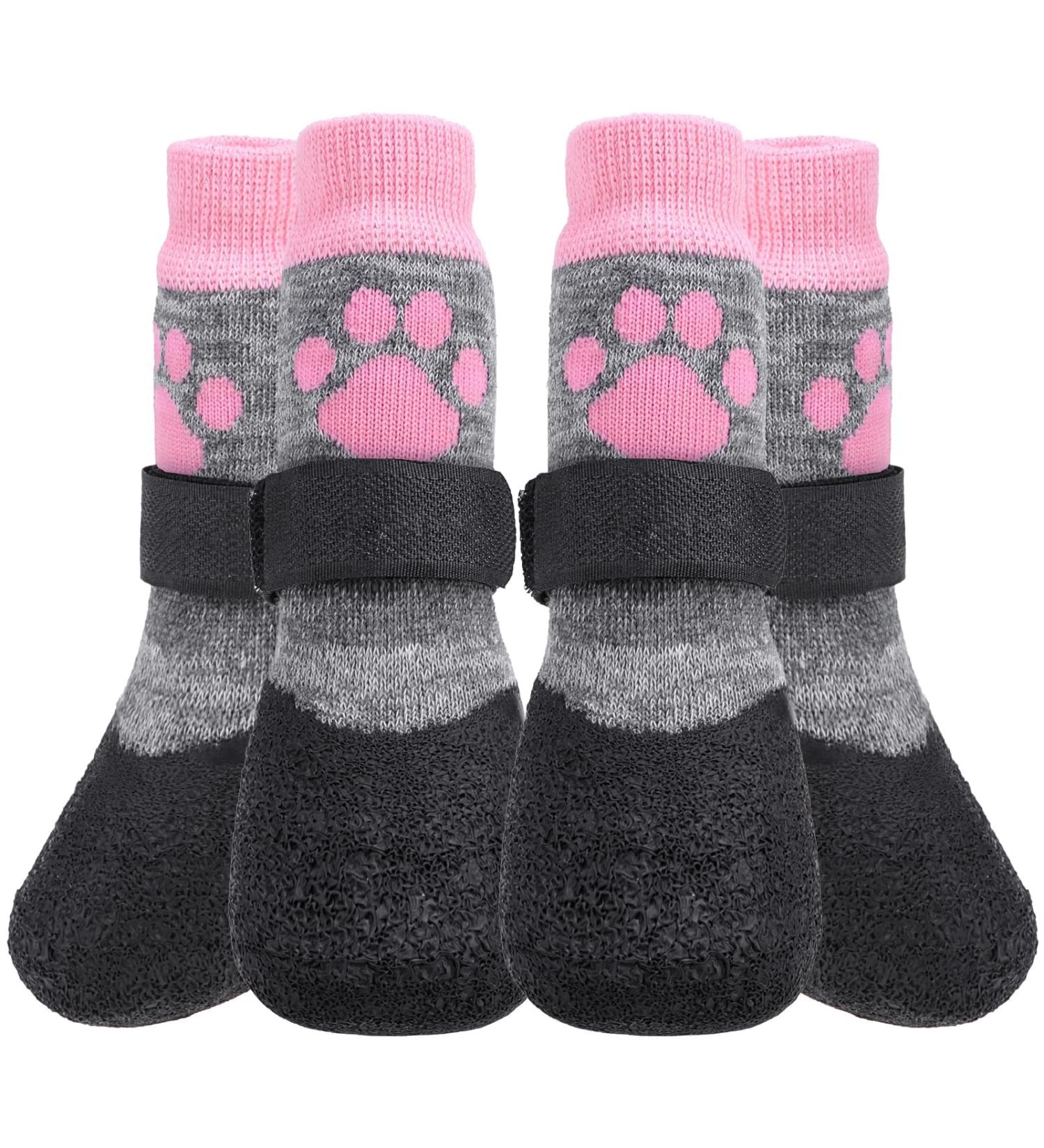 Cooltail Non-Slip Waterproof Dog Socks - Outdoor Shoes for Small Dogs with Pfot Protection & Belt Traction Control - Ideal for Hardwood Floors - Pink - Buy Online on GoSupps.com