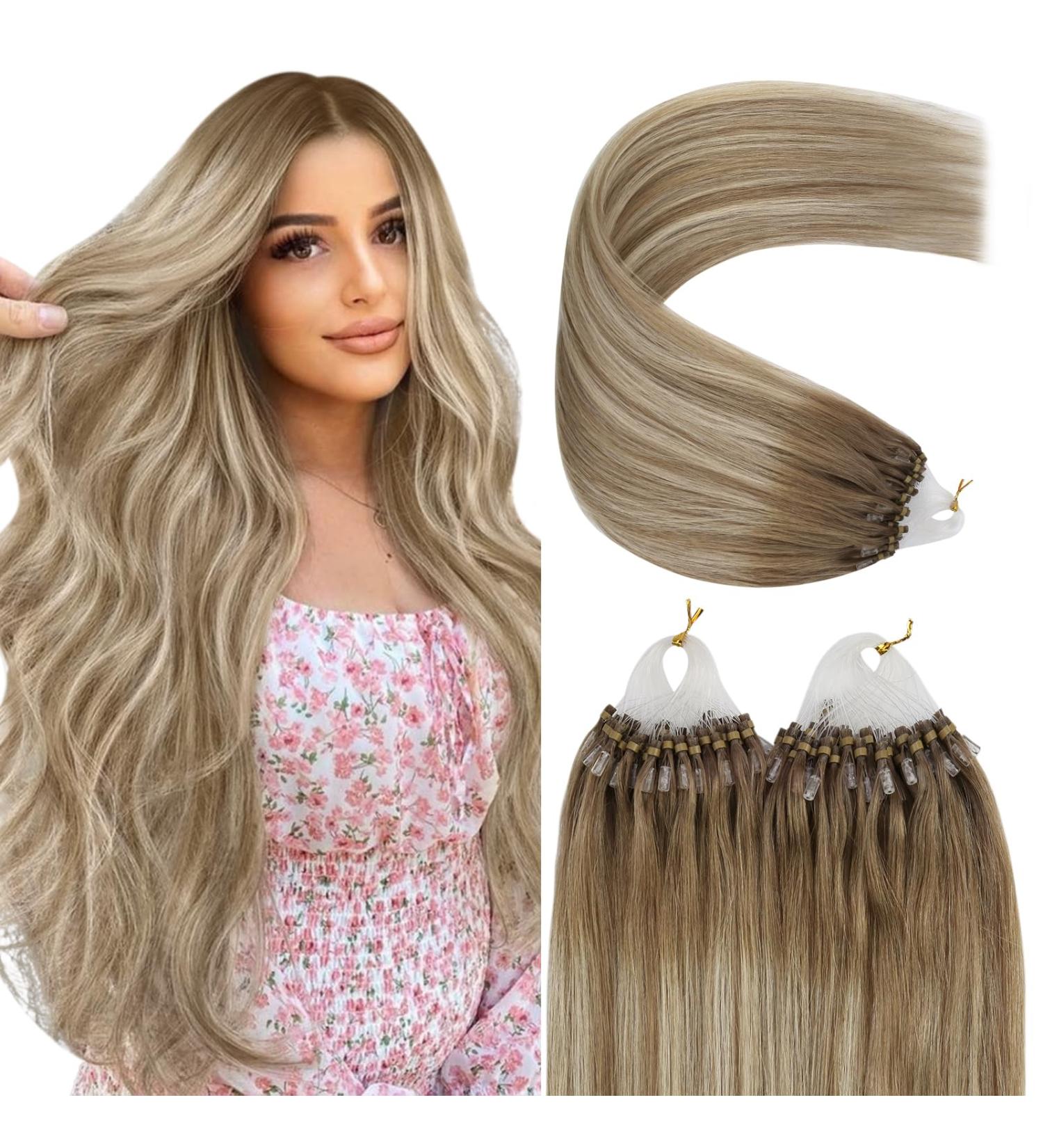 Youngsee Real Hair Microring Extensions - 60cm Ombre Light Brown to Blonde 50g Balayage Loop Hair Extensions - Buy Online on GoSupps.com