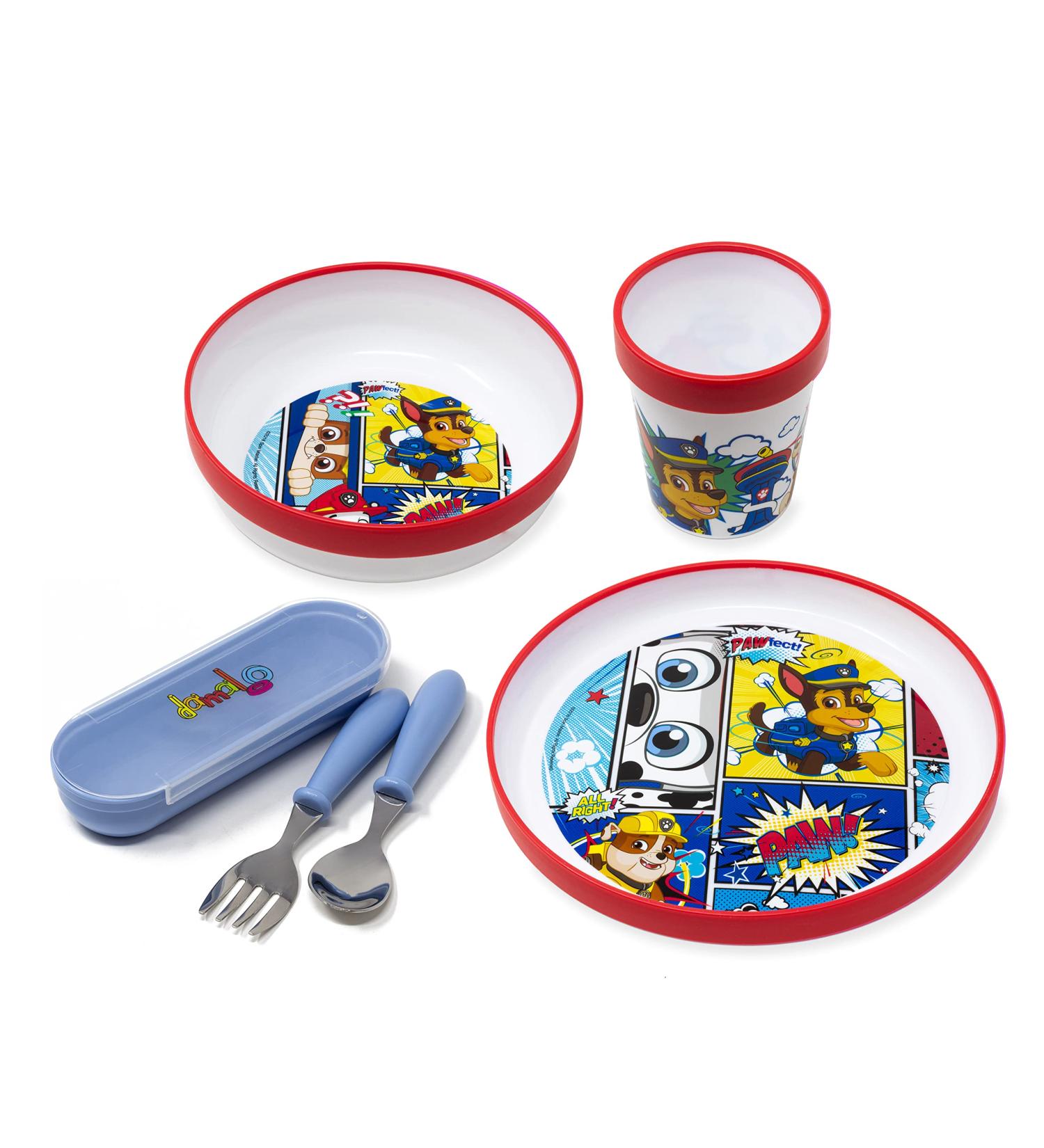 Paw Patrol Children's Tableware Set - Slipproof BPA-Free 5-Part Dish & Cutlery Set for Kids - Reusable Plates Bowls & Cups - Buy Online on GoSupps.com