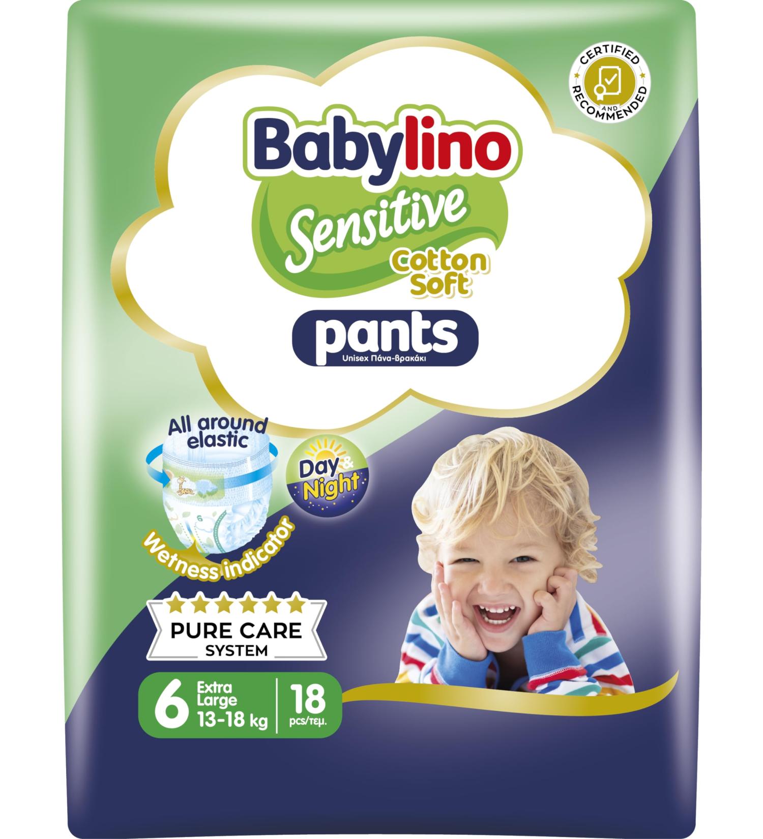Babylino Sensitive Cotton Soft Diapers Size 6 XL (13-18 kg) - 18 Pieces | Ultra-Soft Hypoallergenic & Eco-Friendly - Buy Online on GoSupps.com