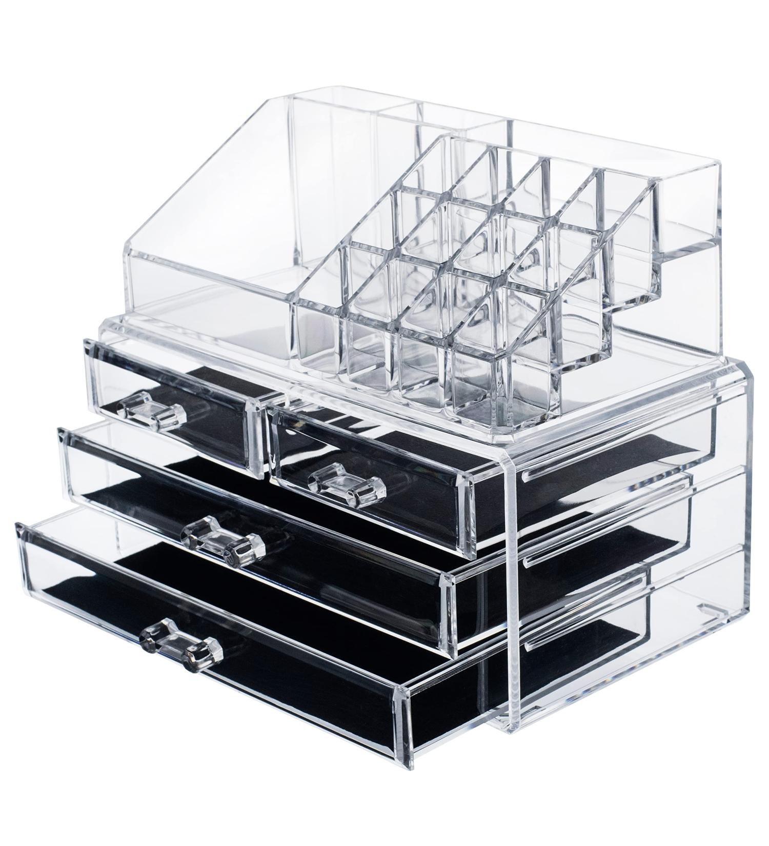 Premium Acrylic Makeup Jewelry Organizer - 16 Compartments & 4 Drawers for Lipsticks Brushes & Cosmetics - Clear Beauty Storage Solution - Buy Online on GoSupps.com