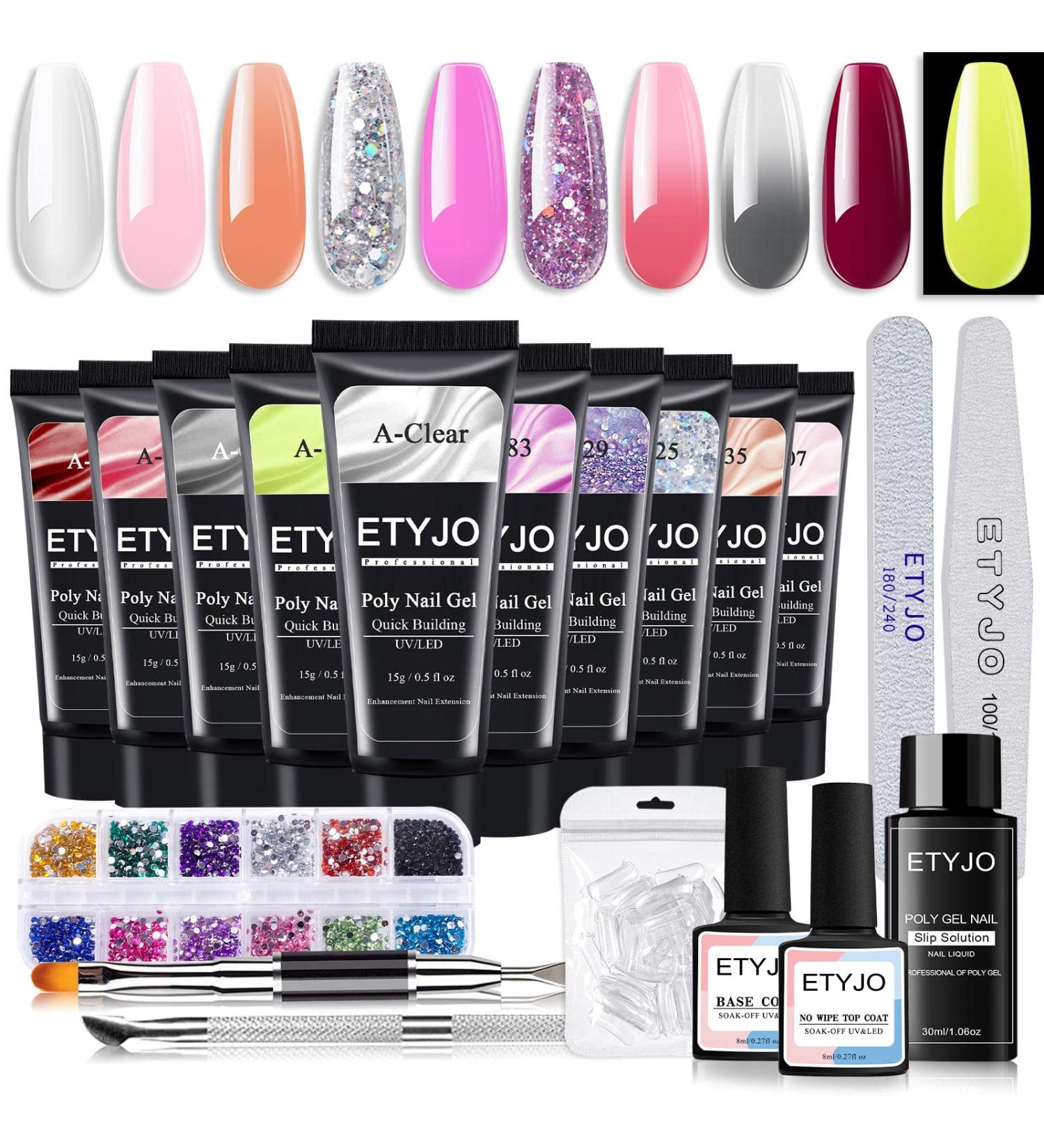 Poly Nail Gel Kit - 10 Colors Quick Builder Extension with Temperatures Change Rhinestones - Complete Poly Gel Starter Kit for DIY Manicure - Mother's Day Gift - Buy Online on GoSupps.com