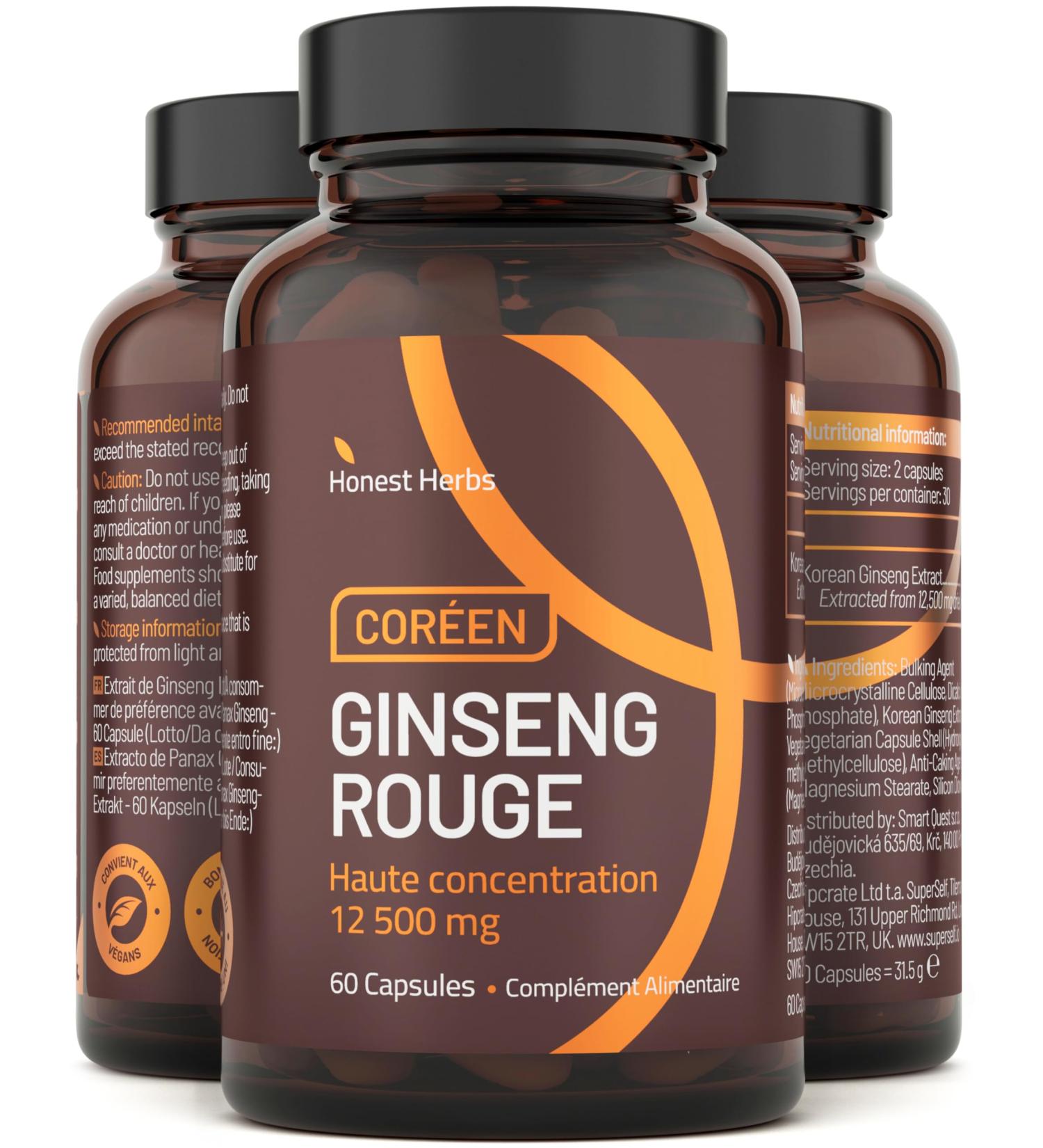 Panax Korean Red Ginseng - Extra Strong 12 500 mg - 60 Capsules - Ginseng Root Extract with 20% Ginsenosides - Vegan - Buy Online on GoSupps.com