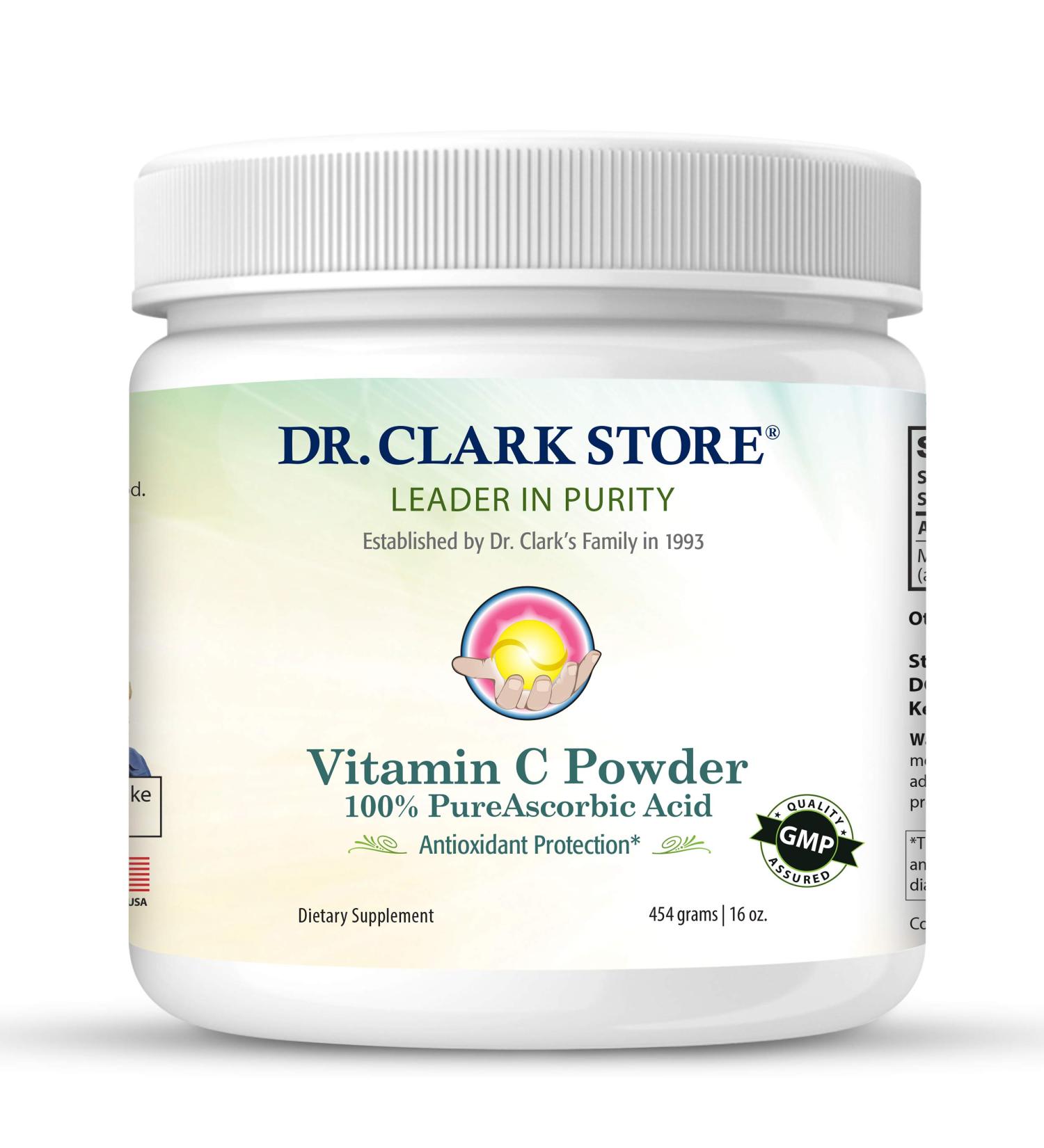 Dr. Clark Vitamin C Powder | 454gm | 16oz - Ascorbic Acid Immune Support Supplement | Gluten Free | Antioxidant for Brain Function & Tissue Repair - Buy Online on GoSupps.com