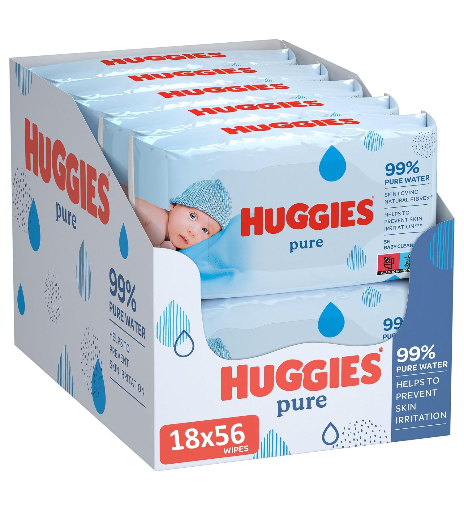 Huggies Pure Baby Cloths - 18 Packs (1008 Towels) | 99% Pure Water Perfume-Free Natural Wet Wipes for Gentle Cleaning & Protection - Buy Online on GoSupps.com