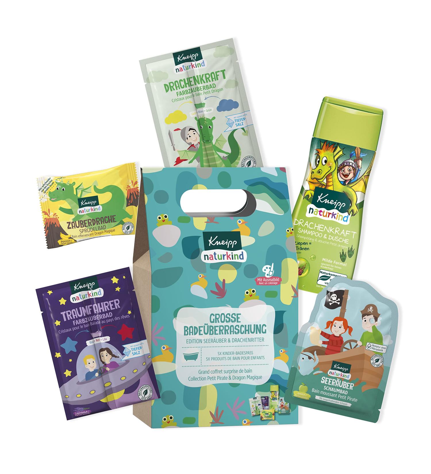 Kneipp Naturkind Bathing Surprise Gift Set - Pirates & Dragon Knight Edition for Children | 5 Fun Products: Color Magic Pool Sparkling Pool Foam Bath Shampoo & Shower - Buy Online on GoSupps.com