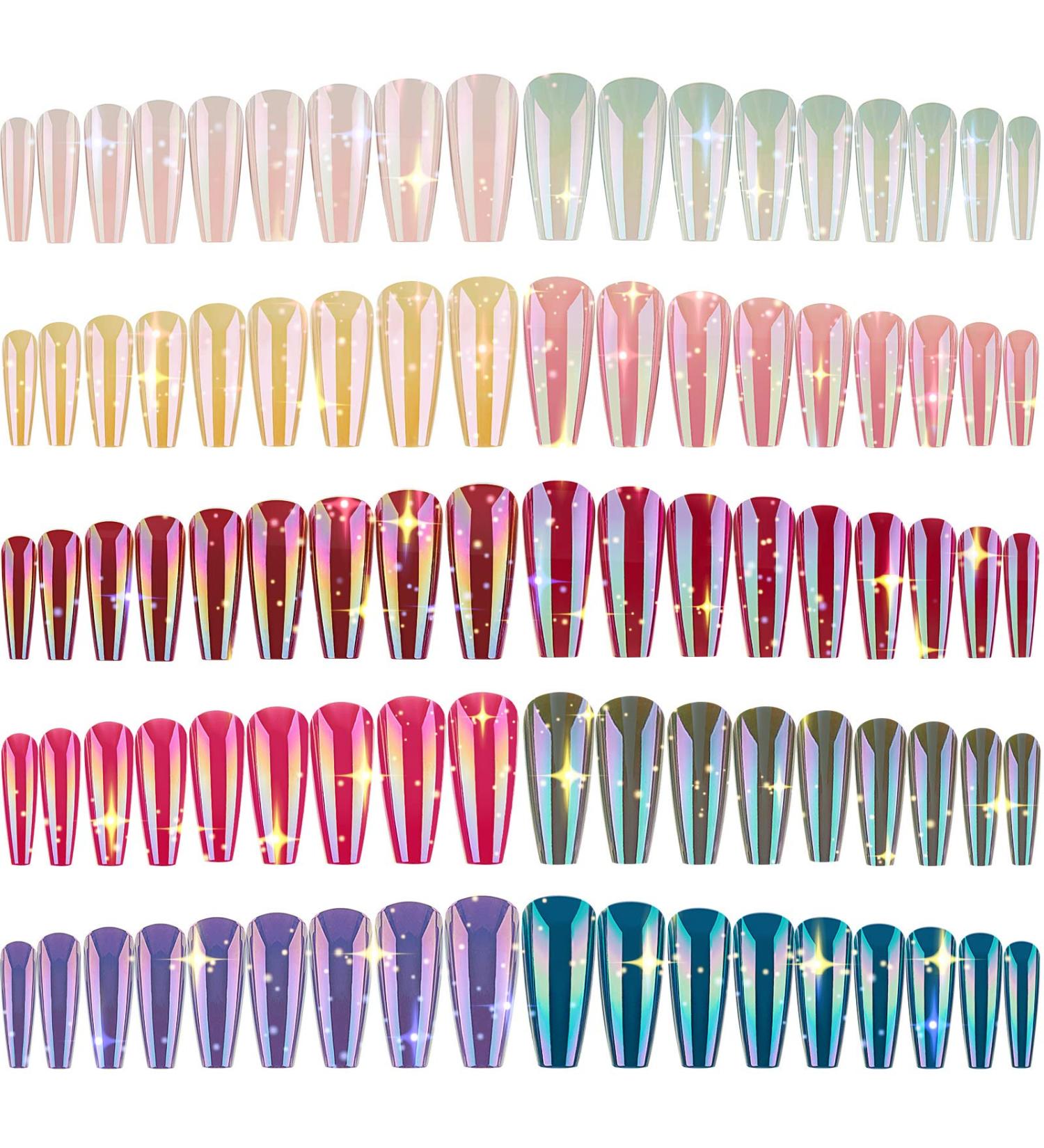 240 Extra Long Aurora Pattern Ballerina Coffin False Nails - Solid Color Full Cover Fake Nails for DIY Nail Salon - Buy Online on GoSupps.com