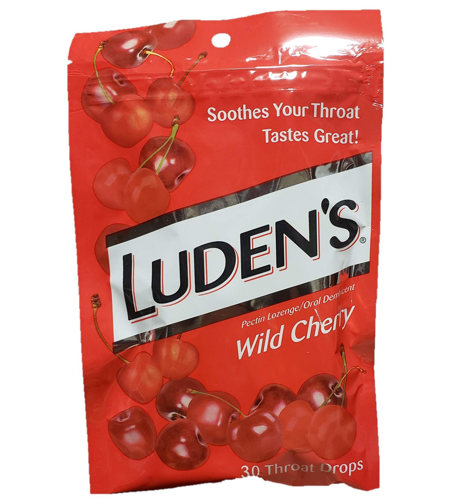 Ludens Wild Cherry Throat Drops: 12 Bags of 30 Drops - Kd