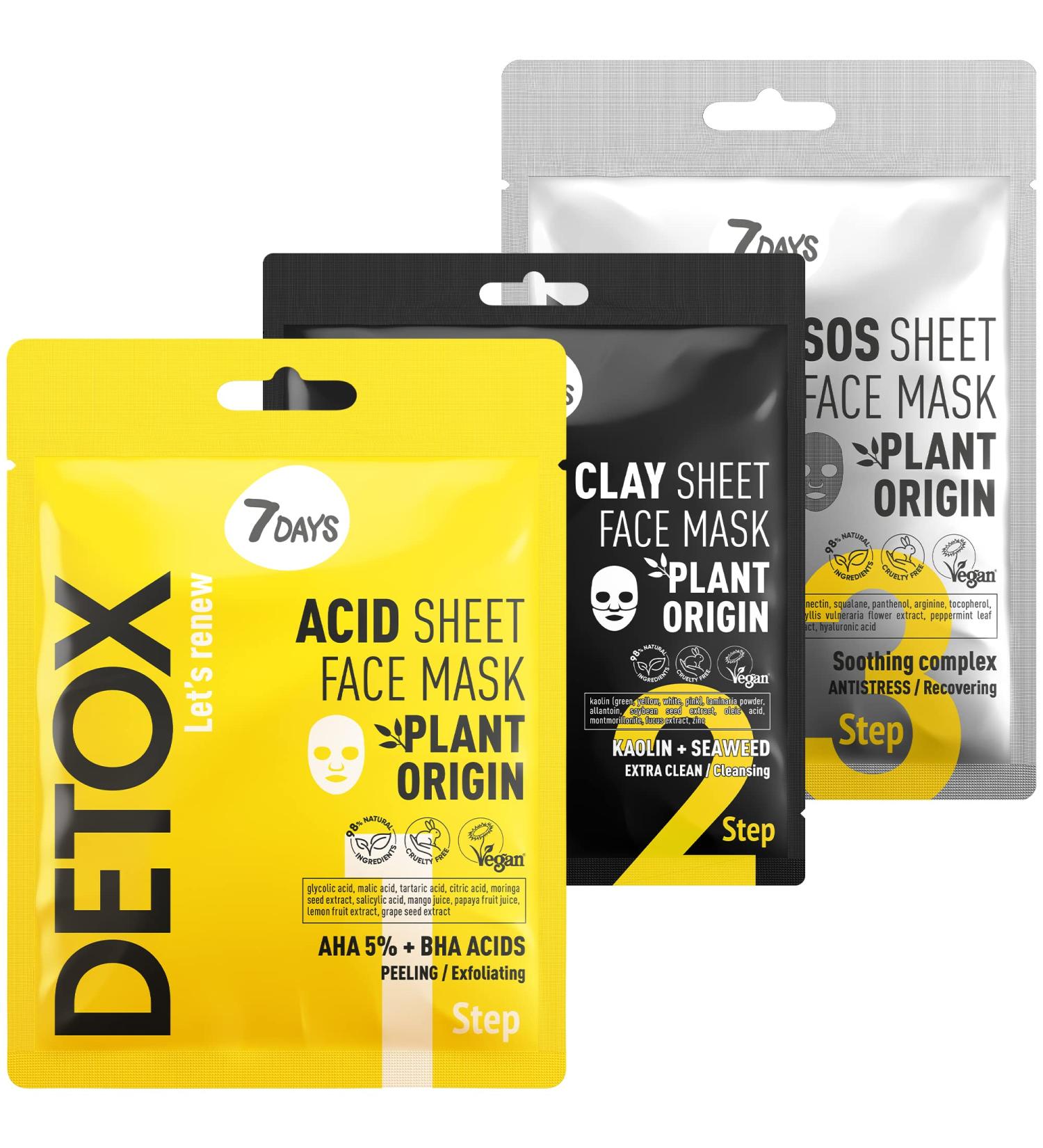 7Days Face Masks Beauty Set - 3-Phase Detox Anti-Aging Cloth Masks for Hydration & Healing | Women's Anti-Acne & Blackhead Facial Care - Buy Online on GoSupps.com